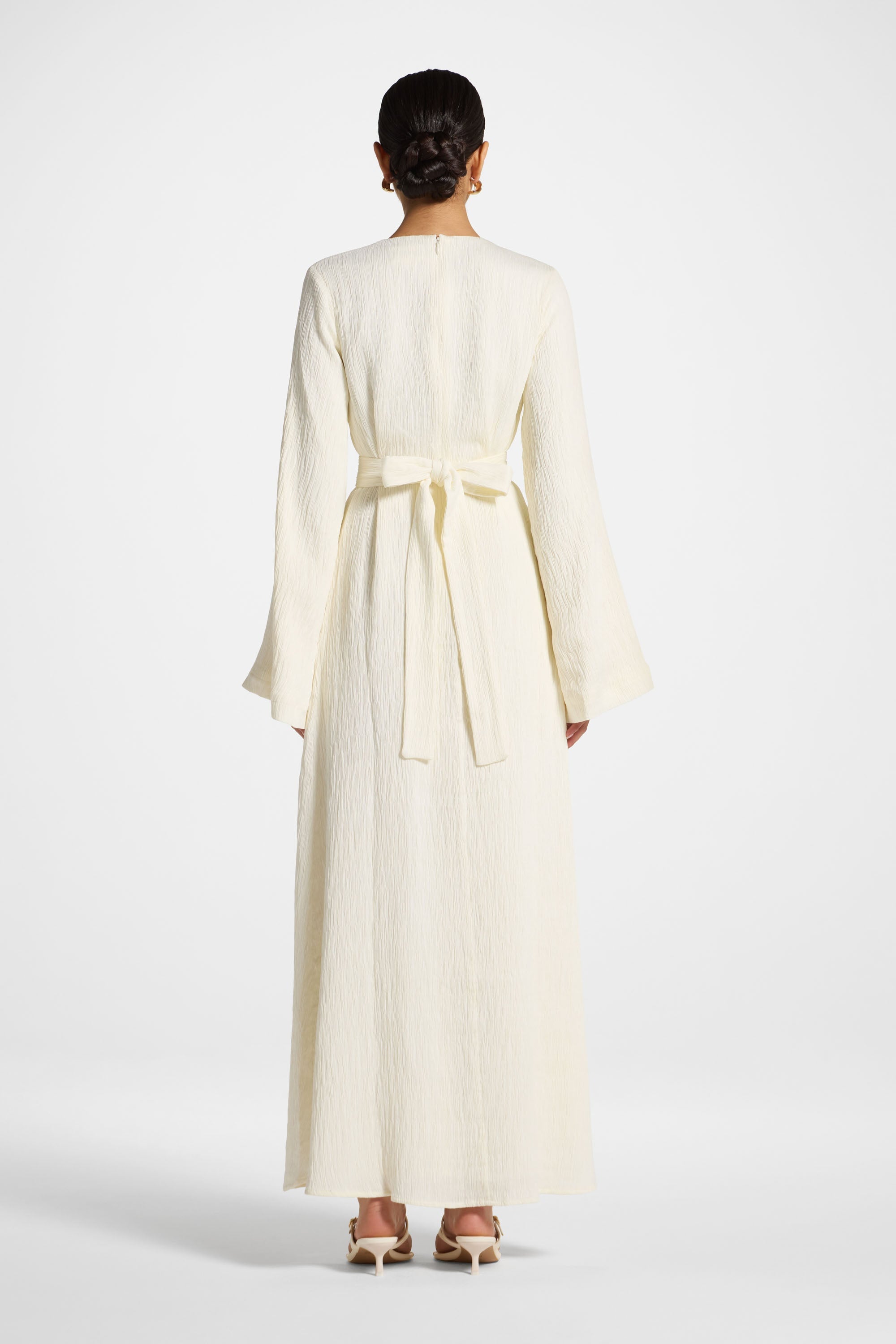 Flare Sleeve Maxi Dress - White Abayas Veiled 