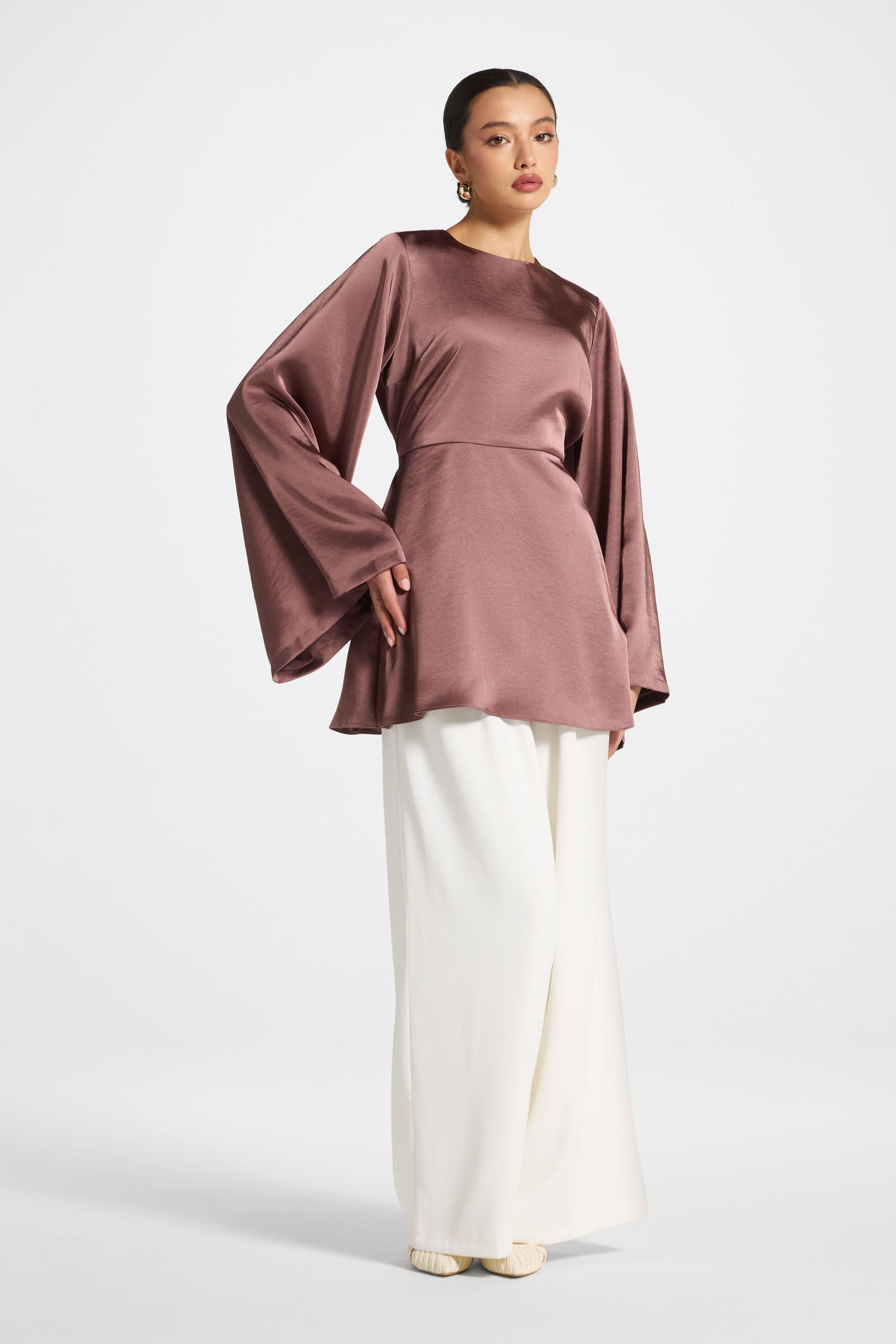 Flare Sleeve Top - Dusty Plum Abayas Veiled 