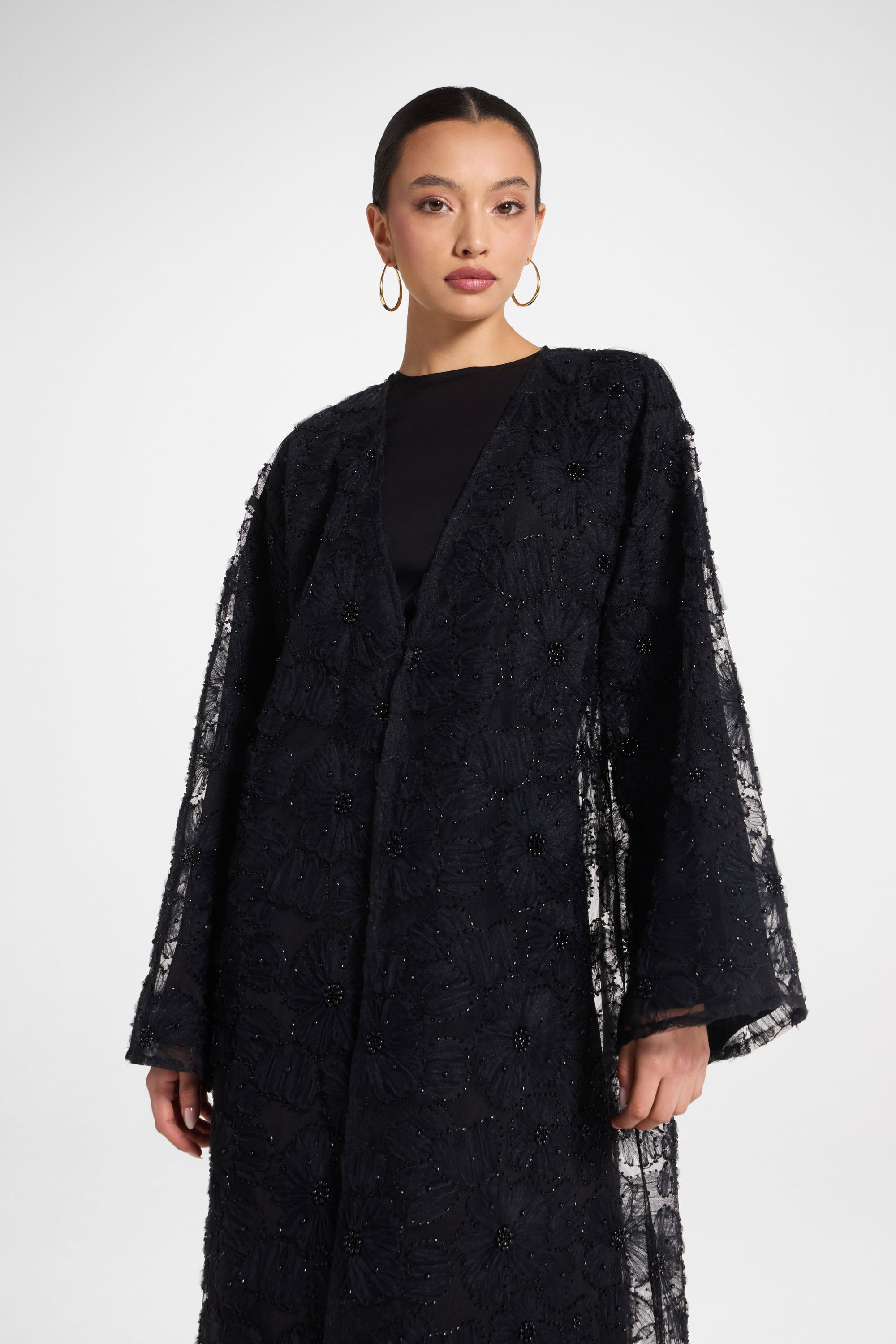 Floral Embellished Abaya & Dress Set - Black Abayas Veiled 