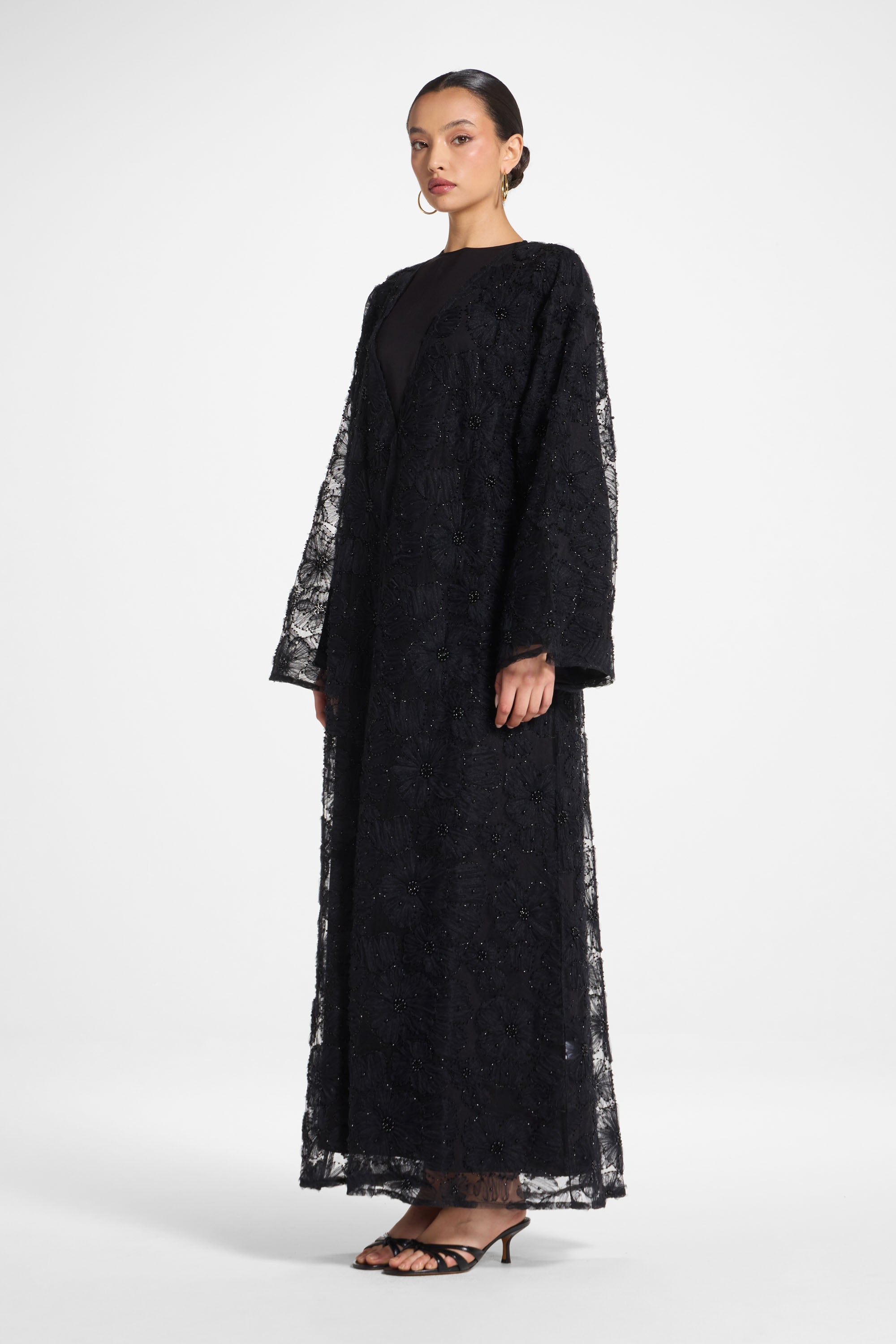 Floral Embellished Abaya & Dress Set - Black Abayas Veiled 
