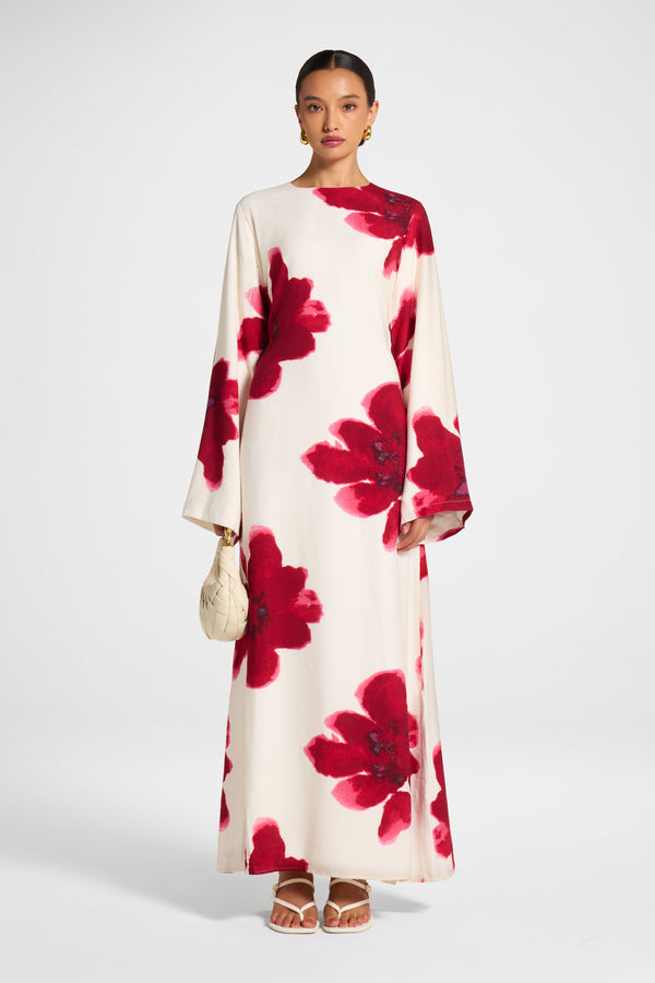 Floral Maxi Dress - Red Dress Veiled 