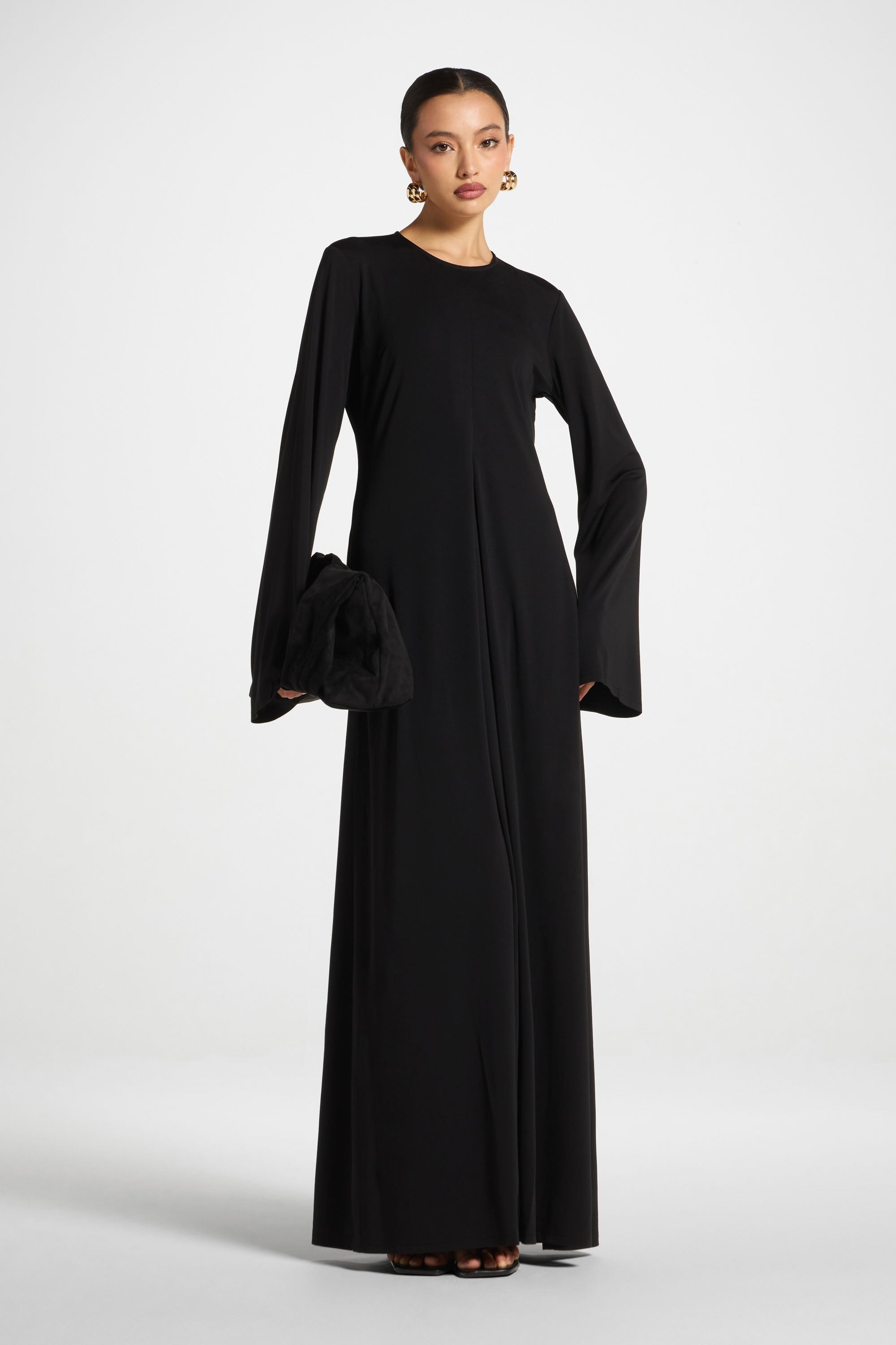 Flowy Pleat Maxi Dress - Black Abayas Veiled 