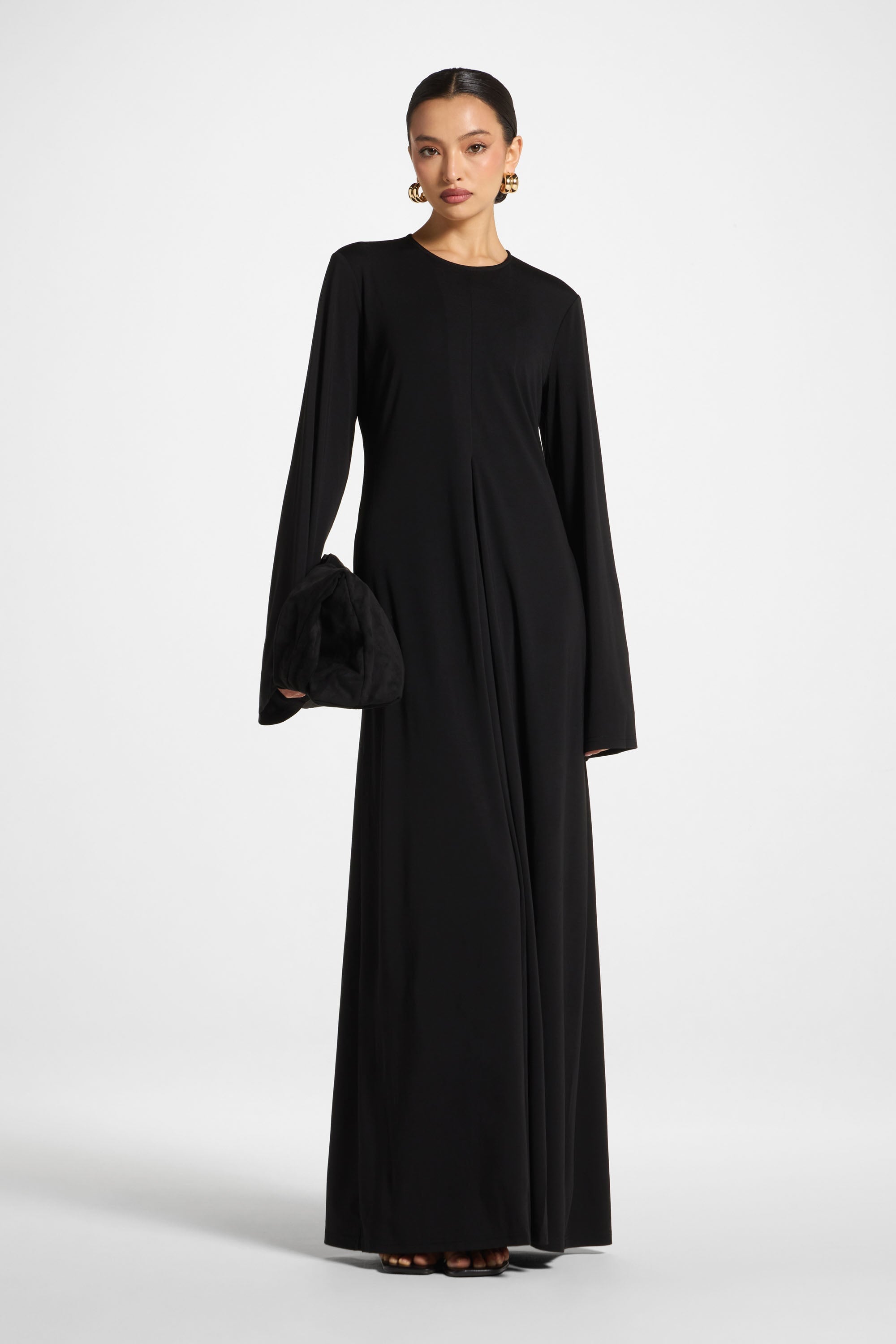 Flowy Pleat Maxi Dress - Black Abayas Veiled 
