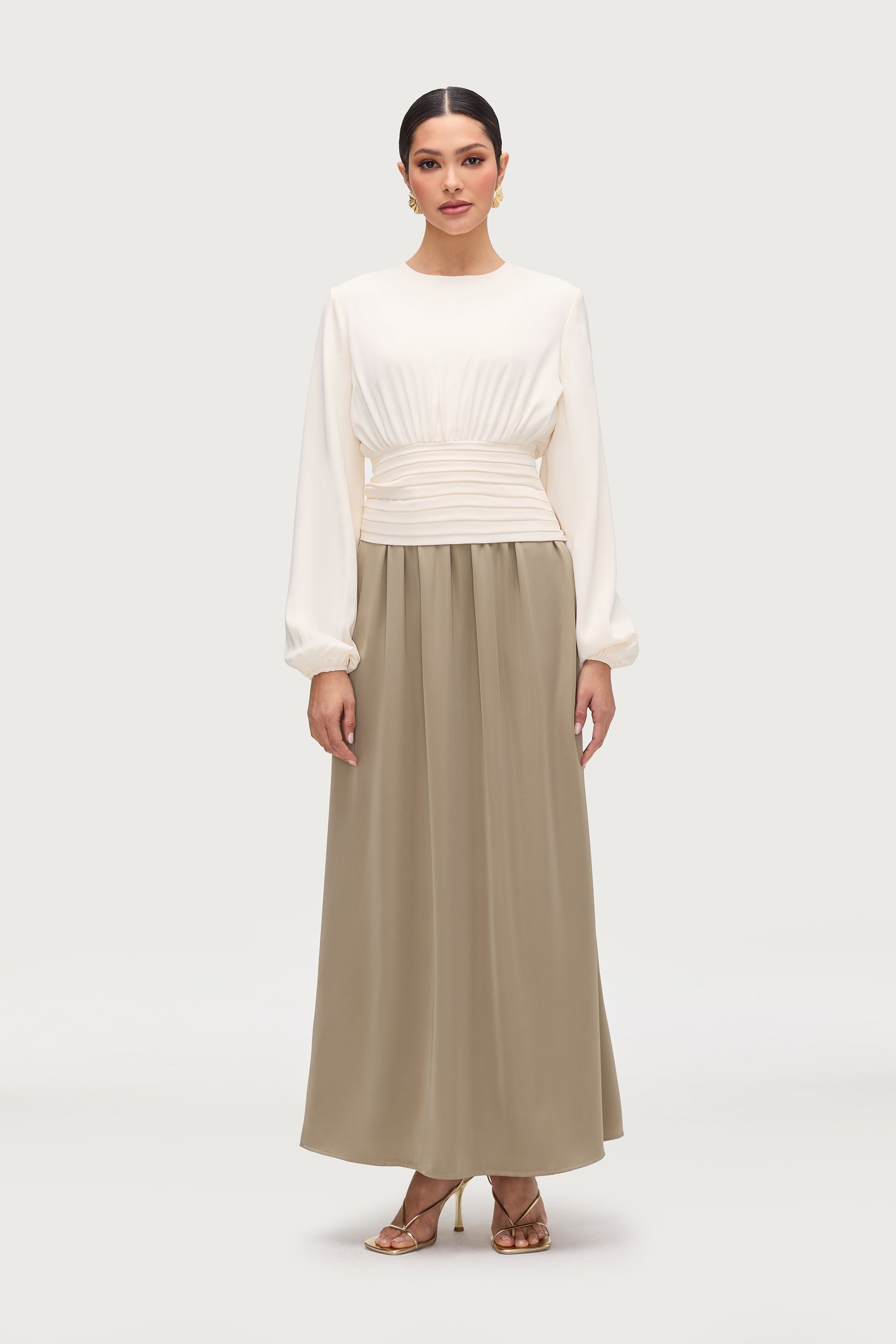 Flowy Satin Maxi Skirt - Sage Dresses Veiled 