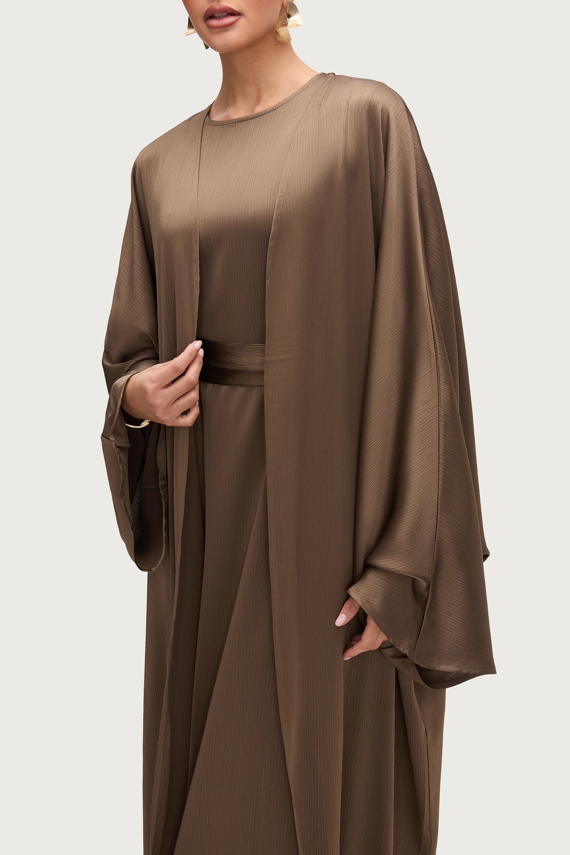 Ghada Satin Open Abaya & Dress Set - Kalamata Abayas Veiled 