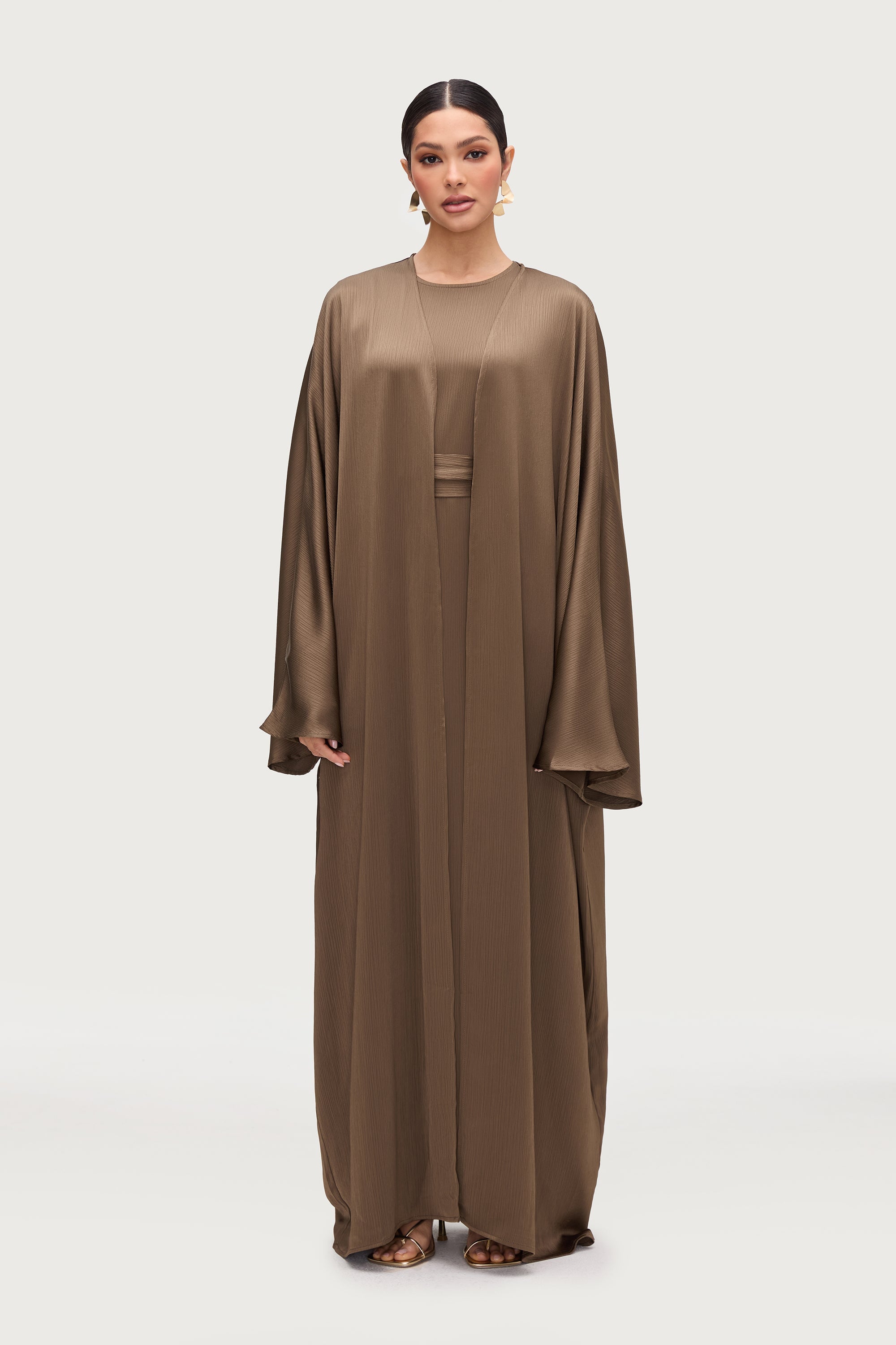 Ghada Satin Open Abaya & Dress Set - Kalamata Abayas Veiled 