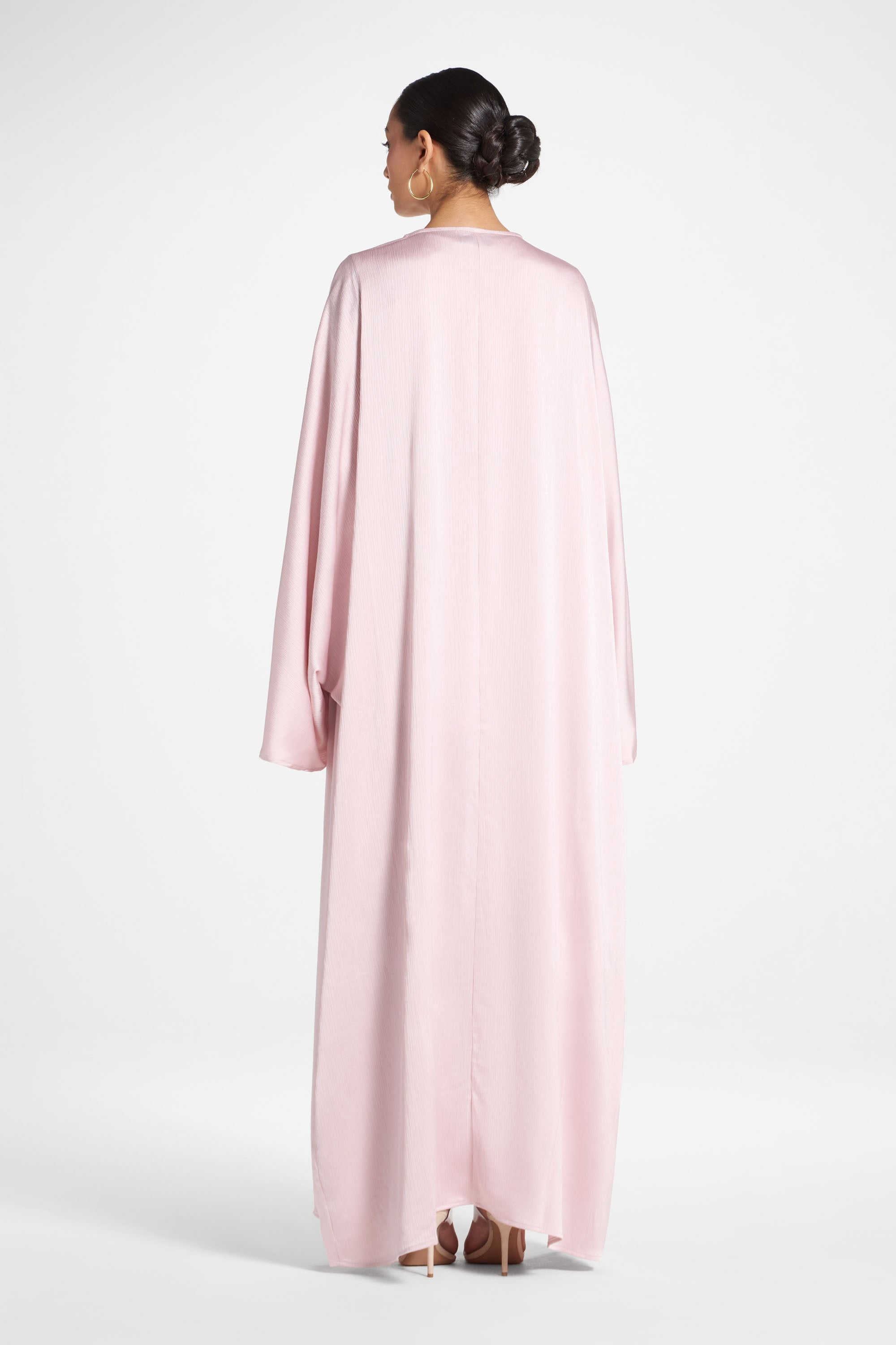 Ghada Satin Open Abaya & Dress Set - Pastel Pink Abayas Veiled 