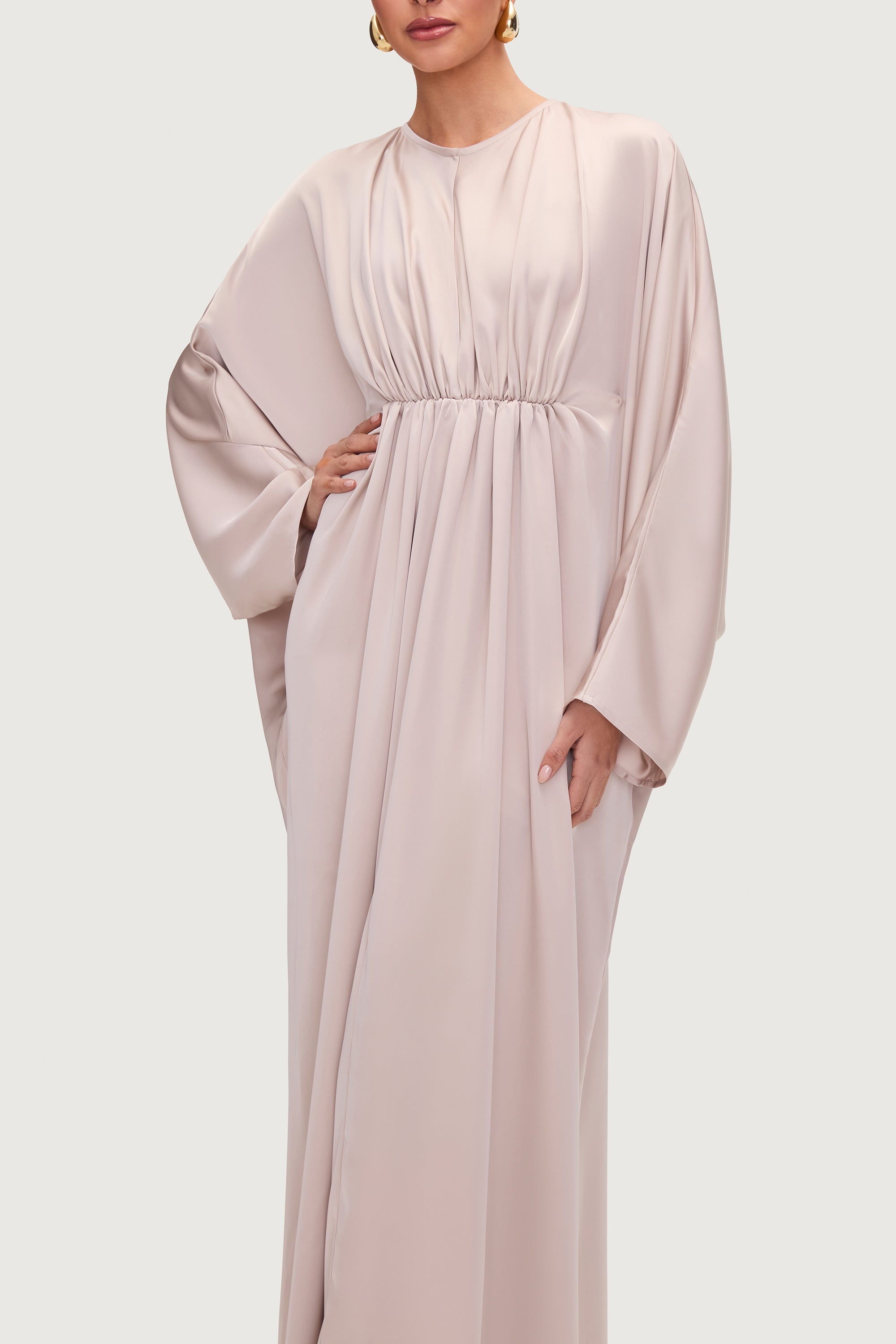 Habeeba Satin Pleated Batwing Maxi Dress - Cloud Dresses Veiled 