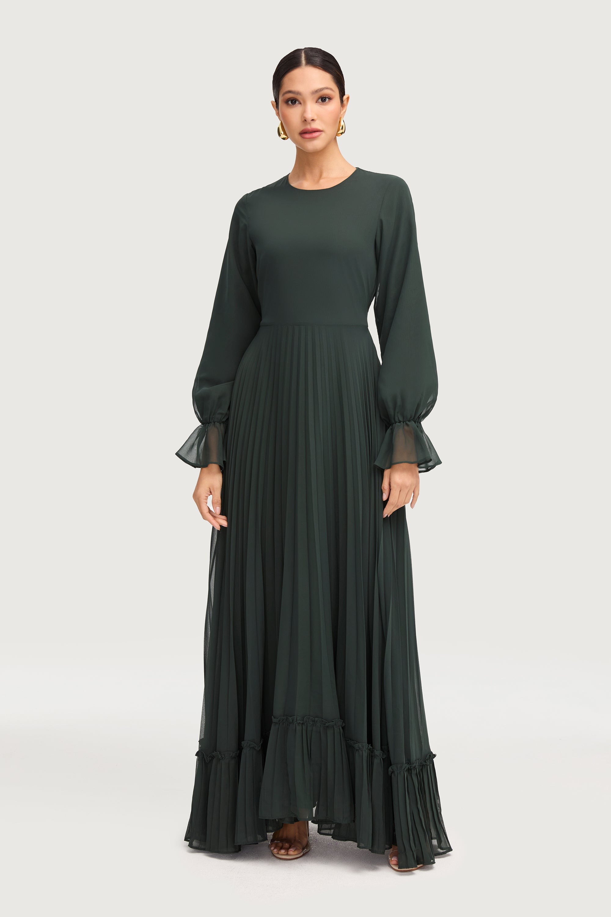 Hajer Pleated Chiffon Maxi Dress - Emerald Dresses Veiled 