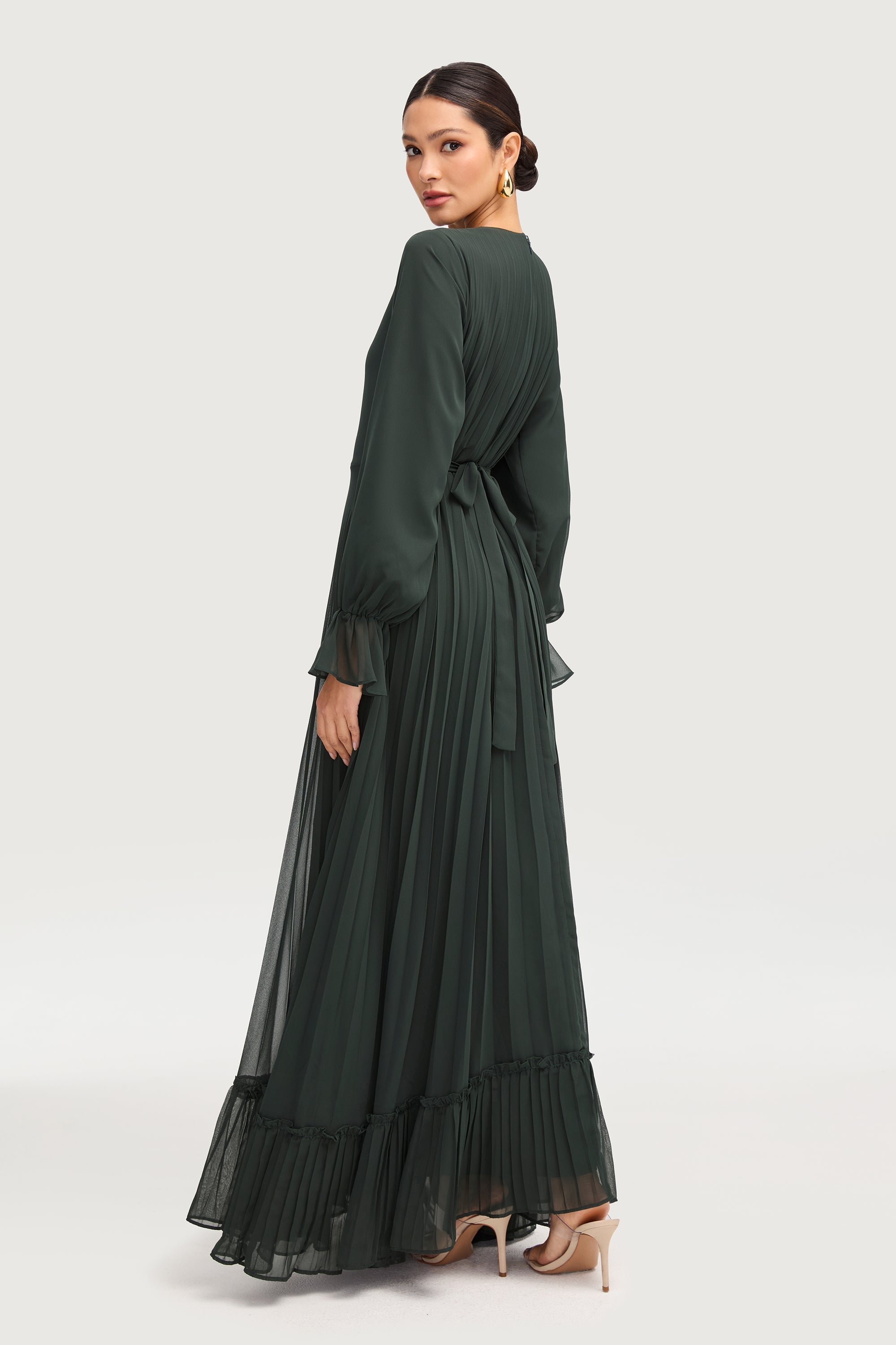 Hajer Pleated Chiffon Maxi Dress - Emerald Dresses Veiled 