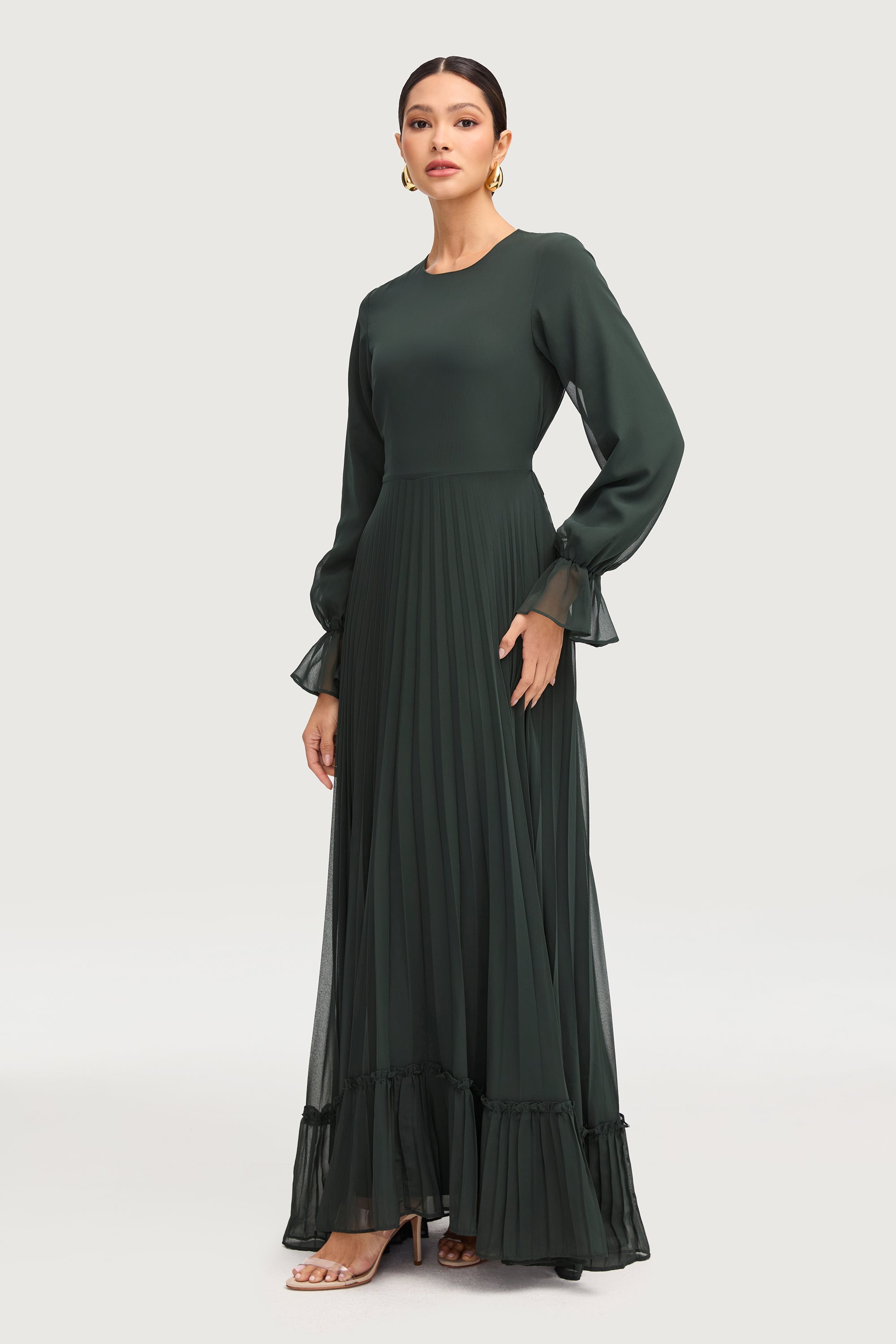 Hajer Pleated Chiffon Maxi Dress - Emerald Dresses Veiled 