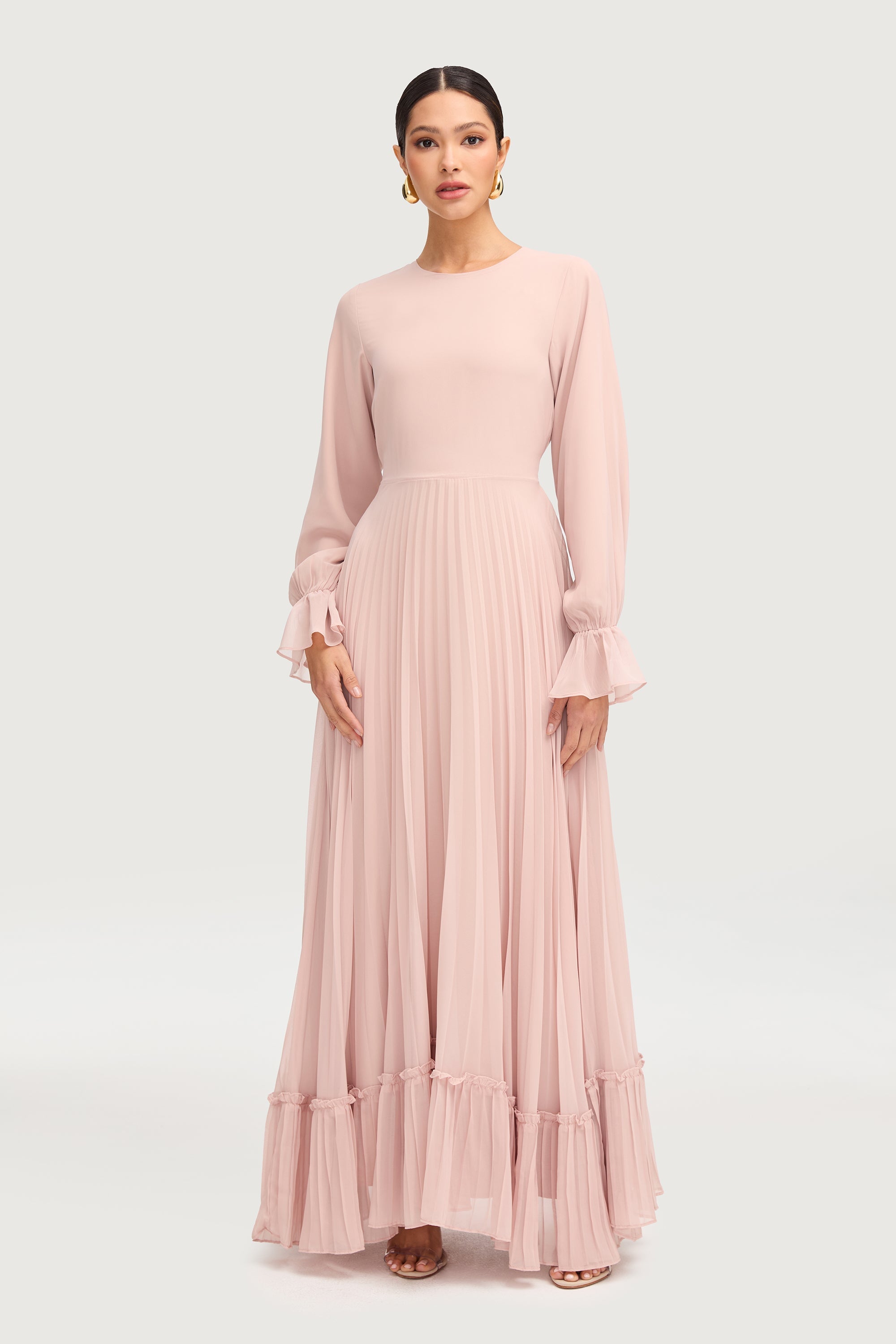 Hajer Pleated Chiffon Maxi Dress - Jasmine Pink Dresses Veiled 