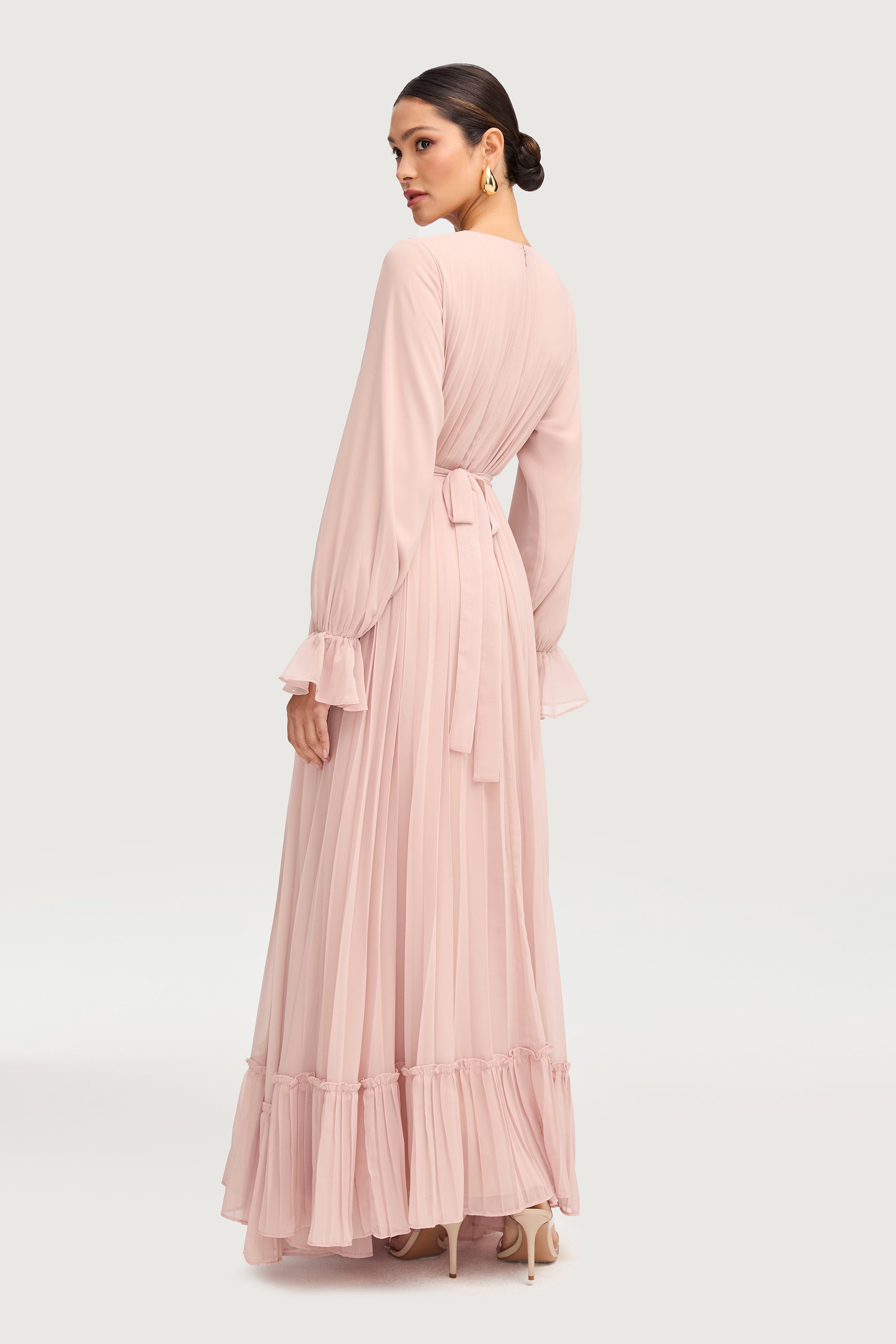 Hajer Pleated Chiffon Maxi Dress - Jasmine Pink Dresses Veiled 