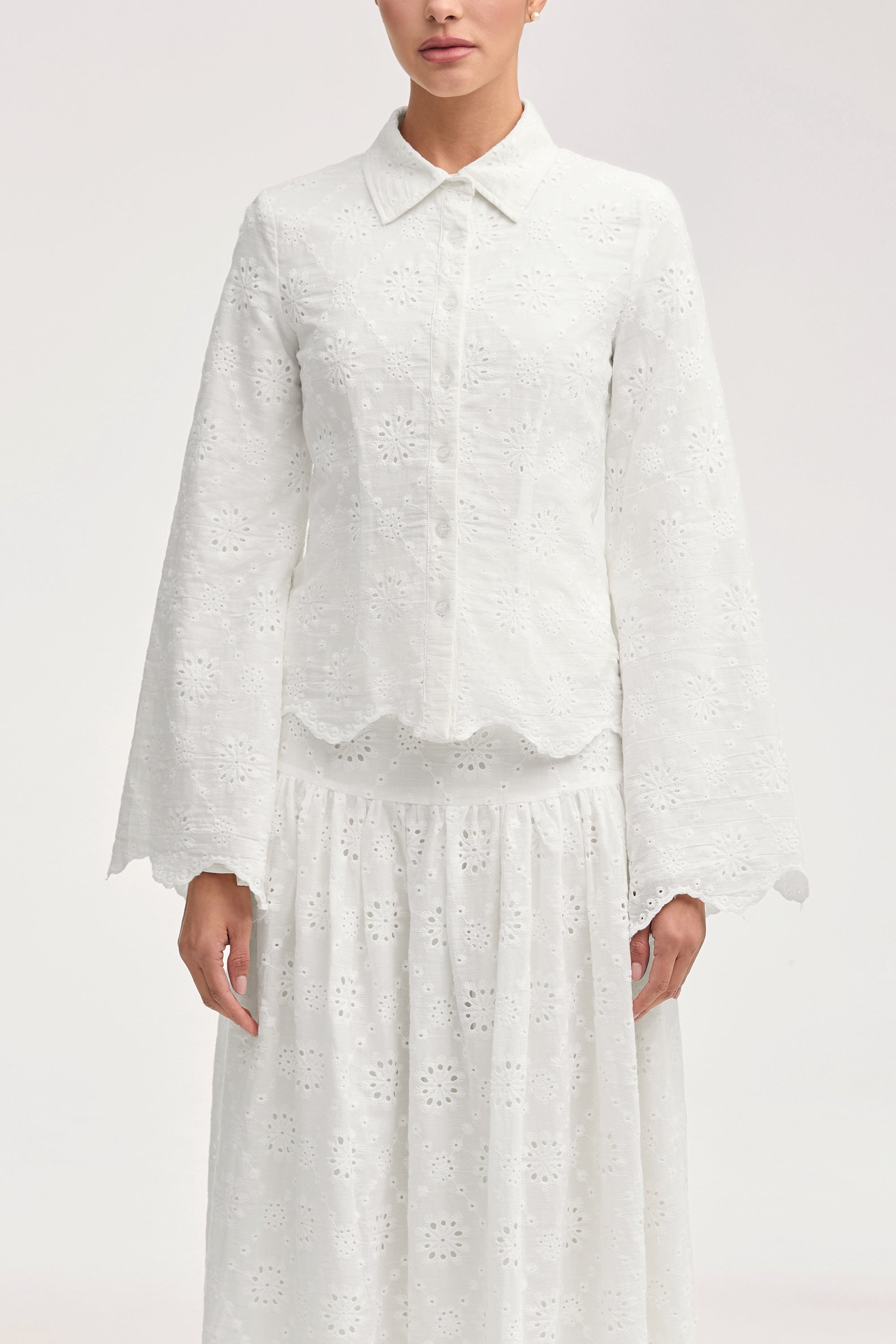 Halima White Eyelet Button Down Top Clothing Veiled 