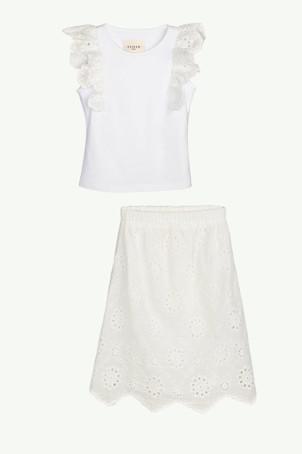 Halima White Eyelet Top & Skirt Set (Girls) Clothing Veiled 