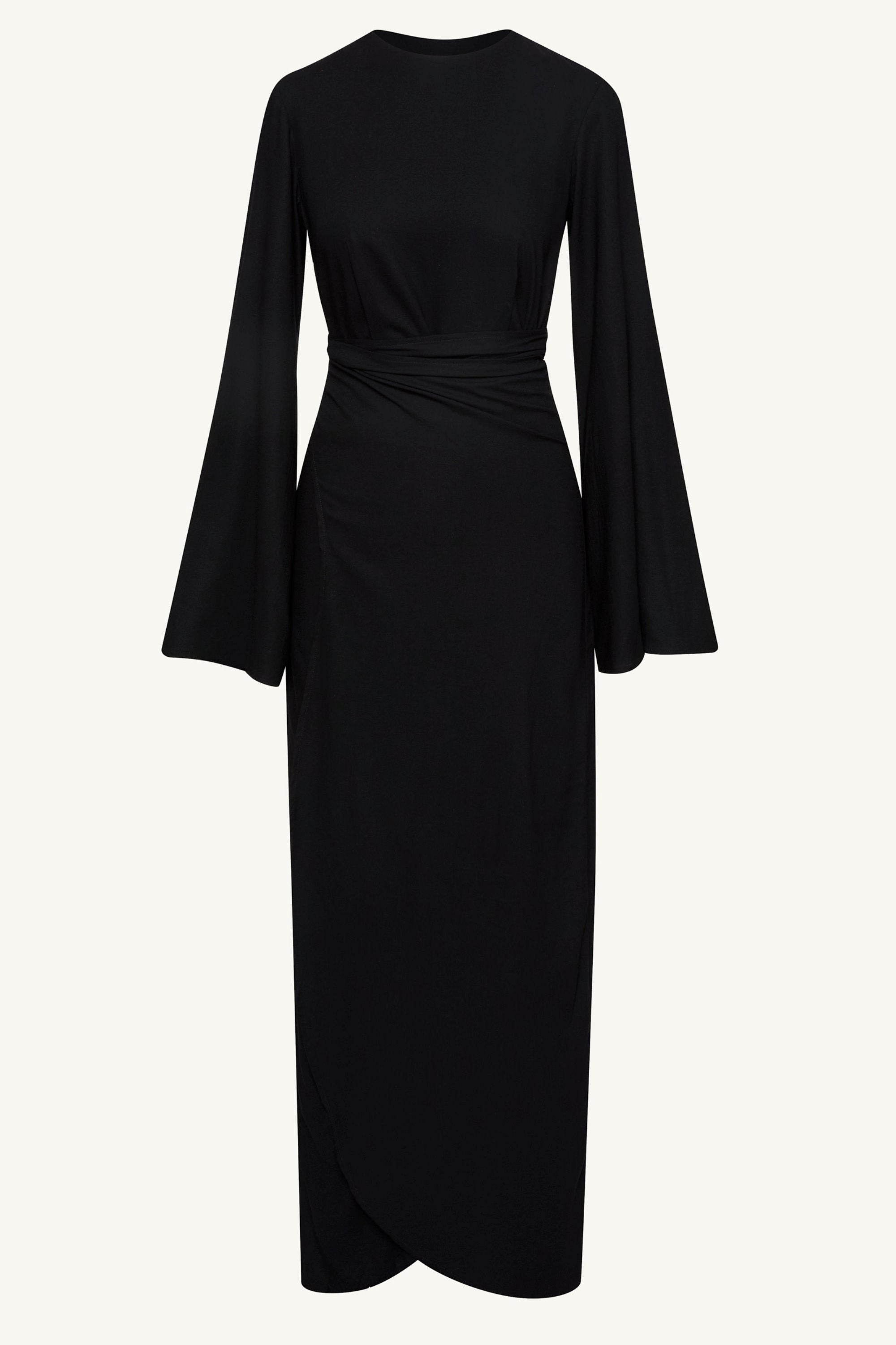 Hanadi Linen Wrap Maxi Dress - Black Clothing Veiled 