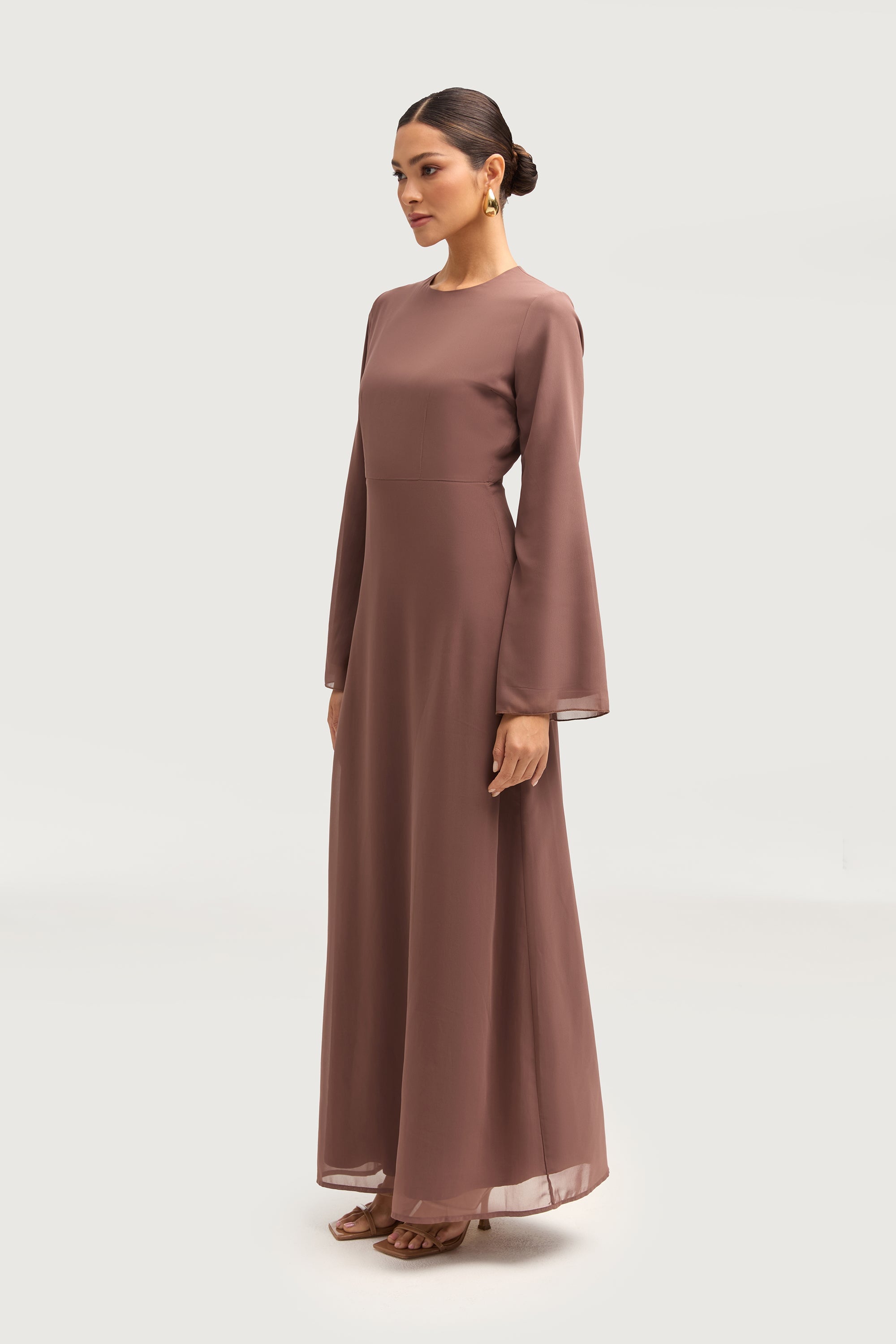 Hawa Two Piece Abaya & Dress Set - Deep Taupe Sets Veiled 