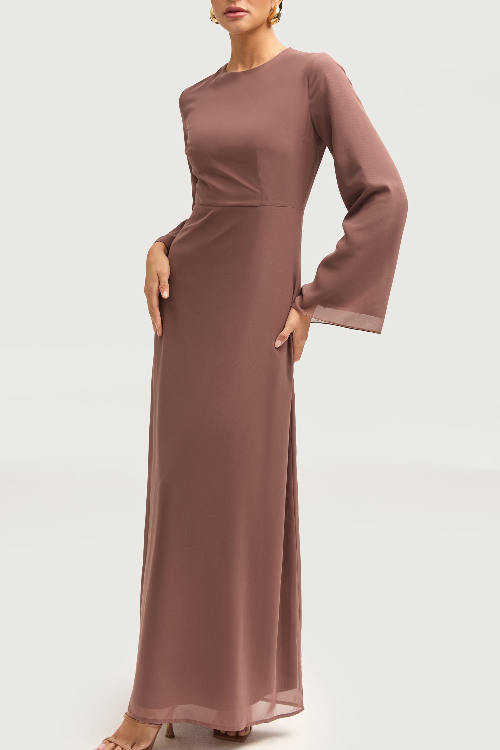 Hawa Two Piece Abaya & Dress Set - Deep Taupe Sets Veiled 