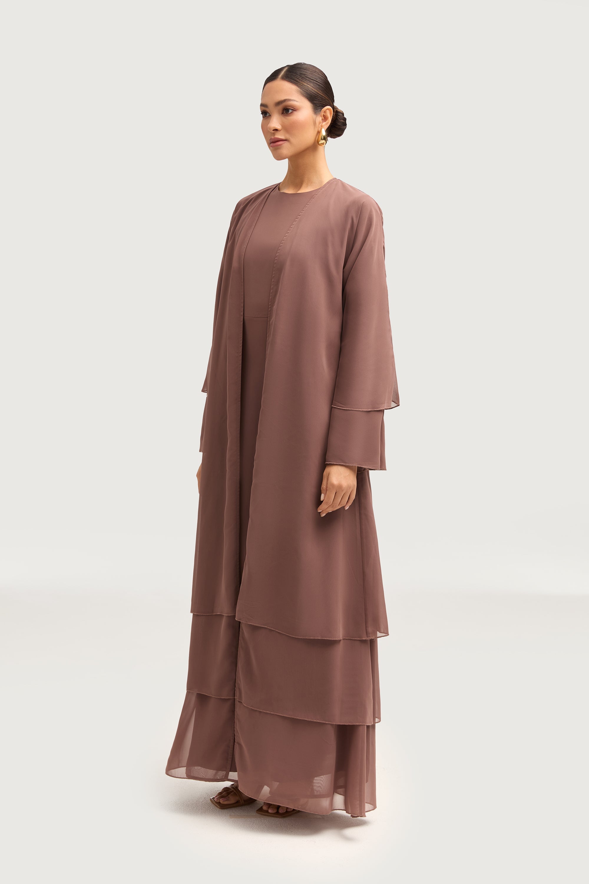 Hawa Two Piece Abaya & Dress Set - Deep Taupe Sets Veiled 