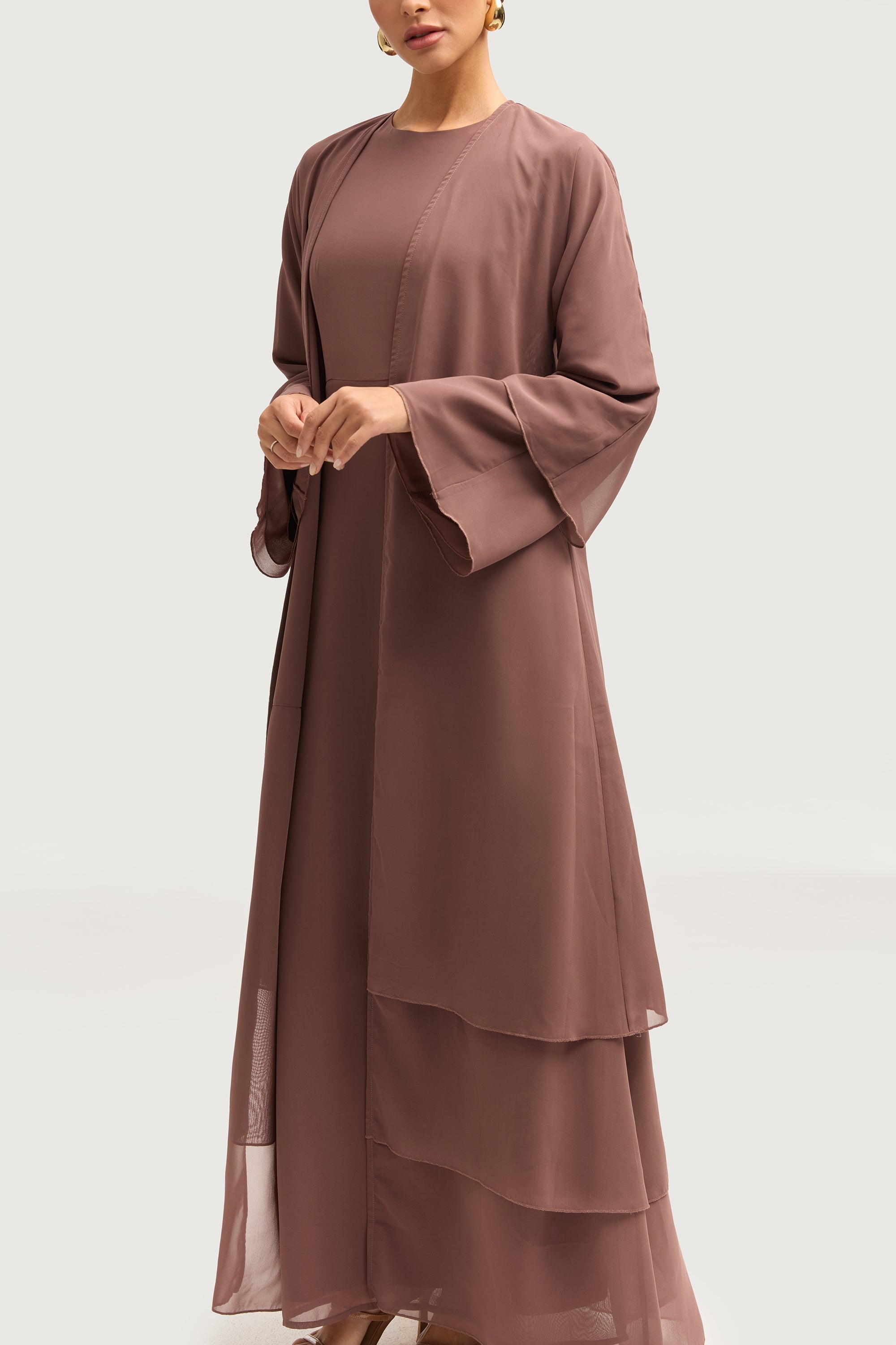 Hawa Two Piece Abaya & Dress Set - Deep Taupe Sets Veiled 