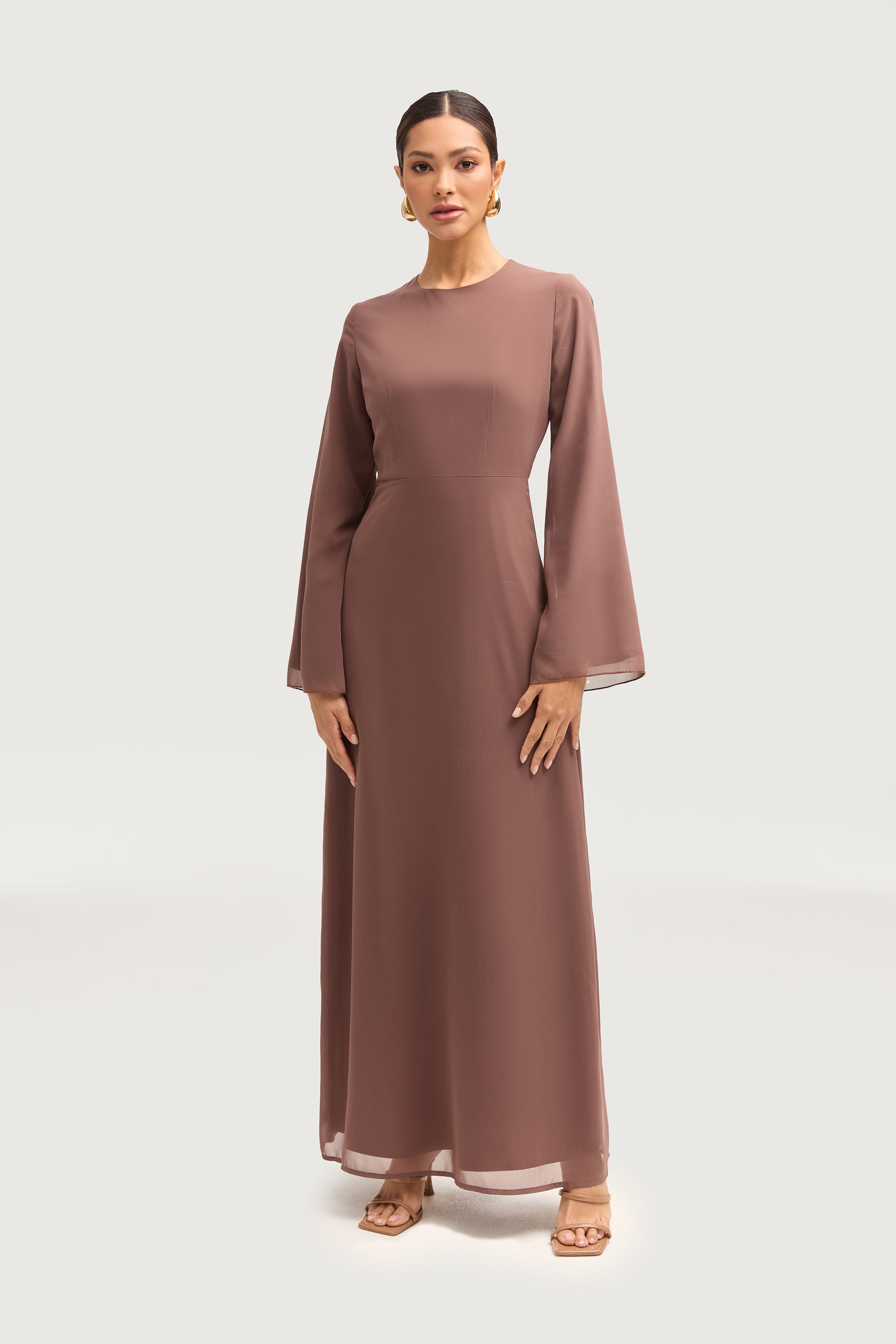 Hawa Two Piece Abaya & Dress Set - Deep Taupe Sets Veiled 