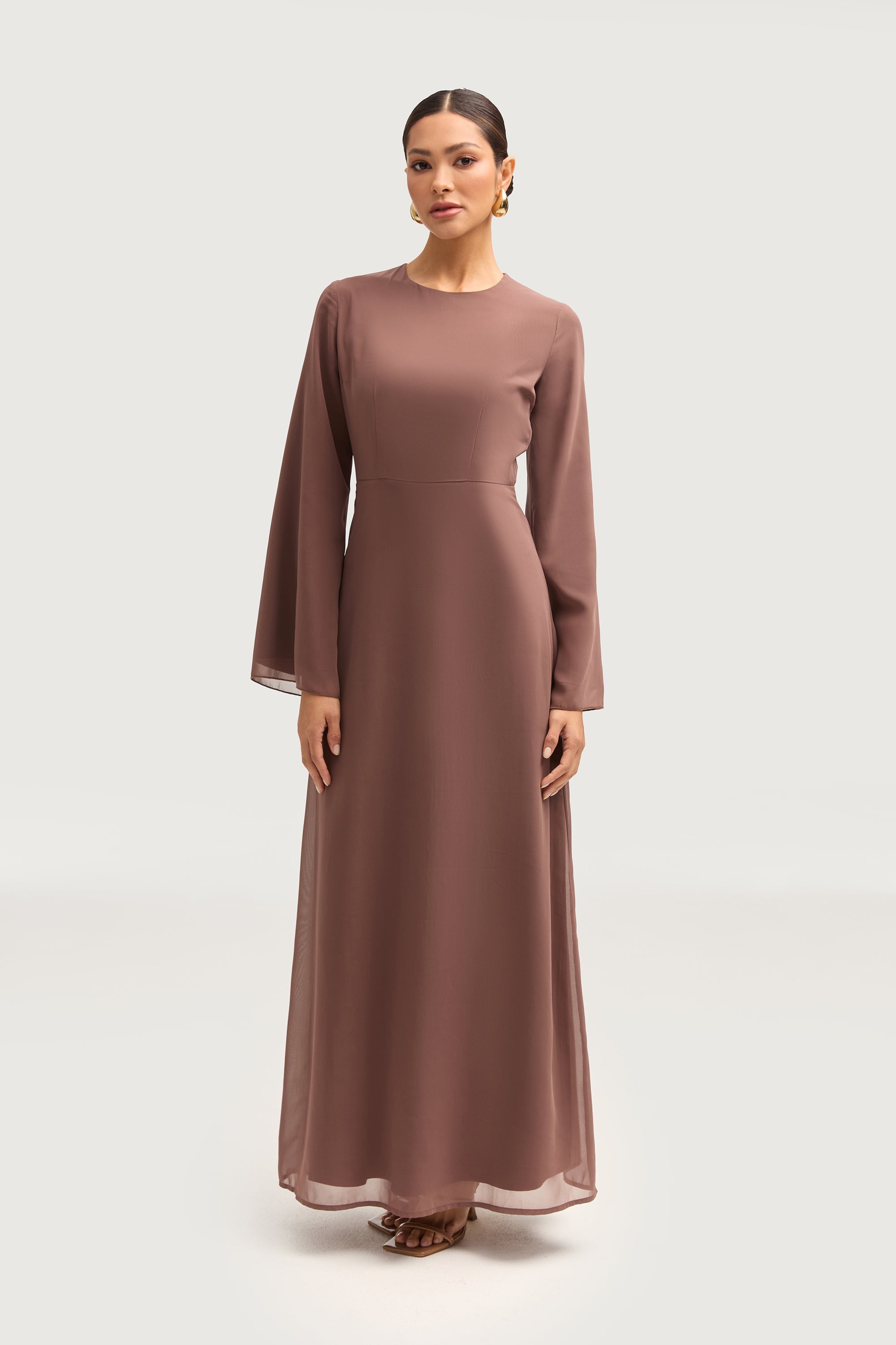 Hawa Two Piece Abaya & Dress Set - Deep Taupe Sets Veiled 