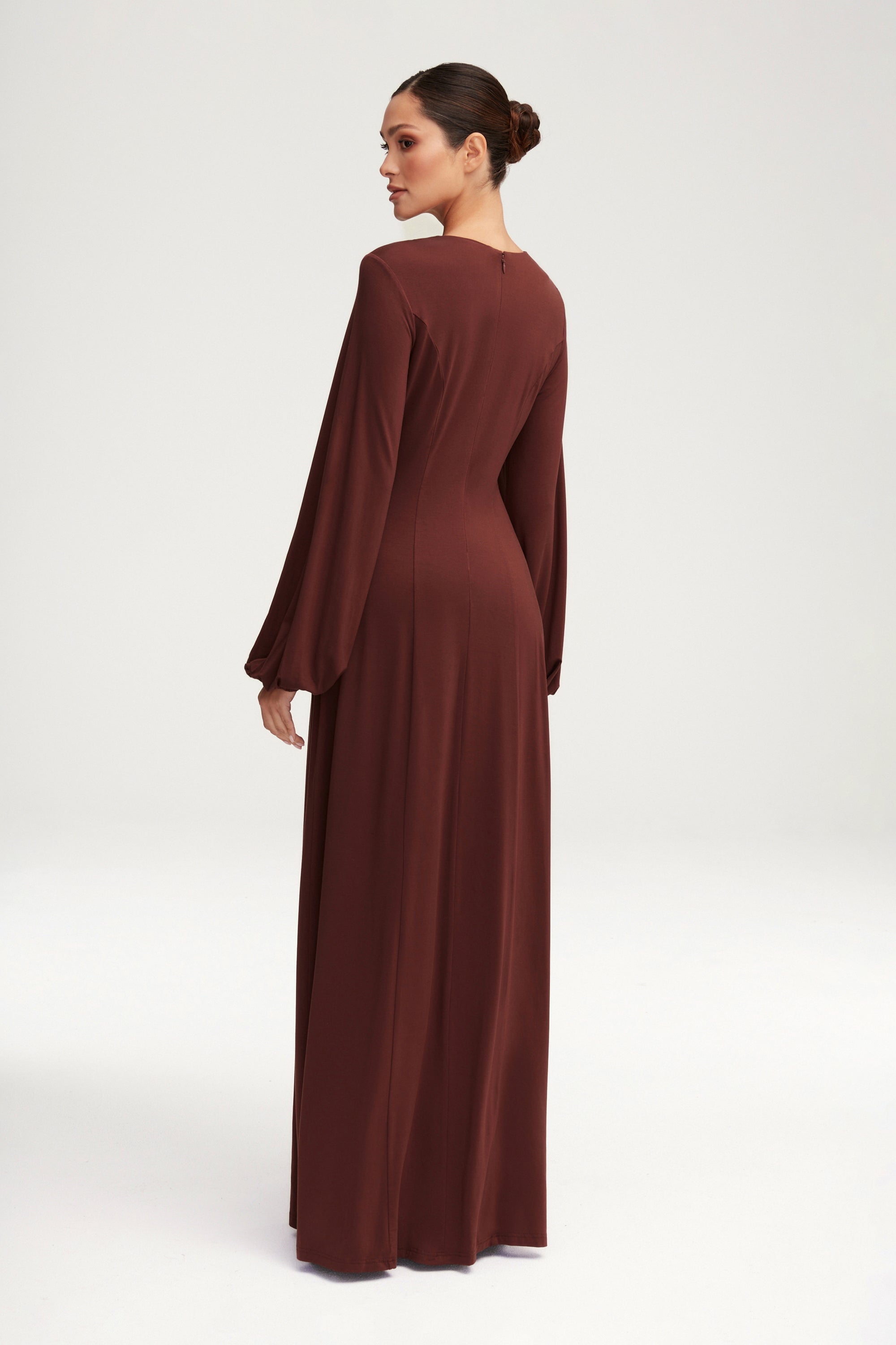 Hayat Jersey Princess Seam Maxi Dress - Chocolate Clothing Veiled 