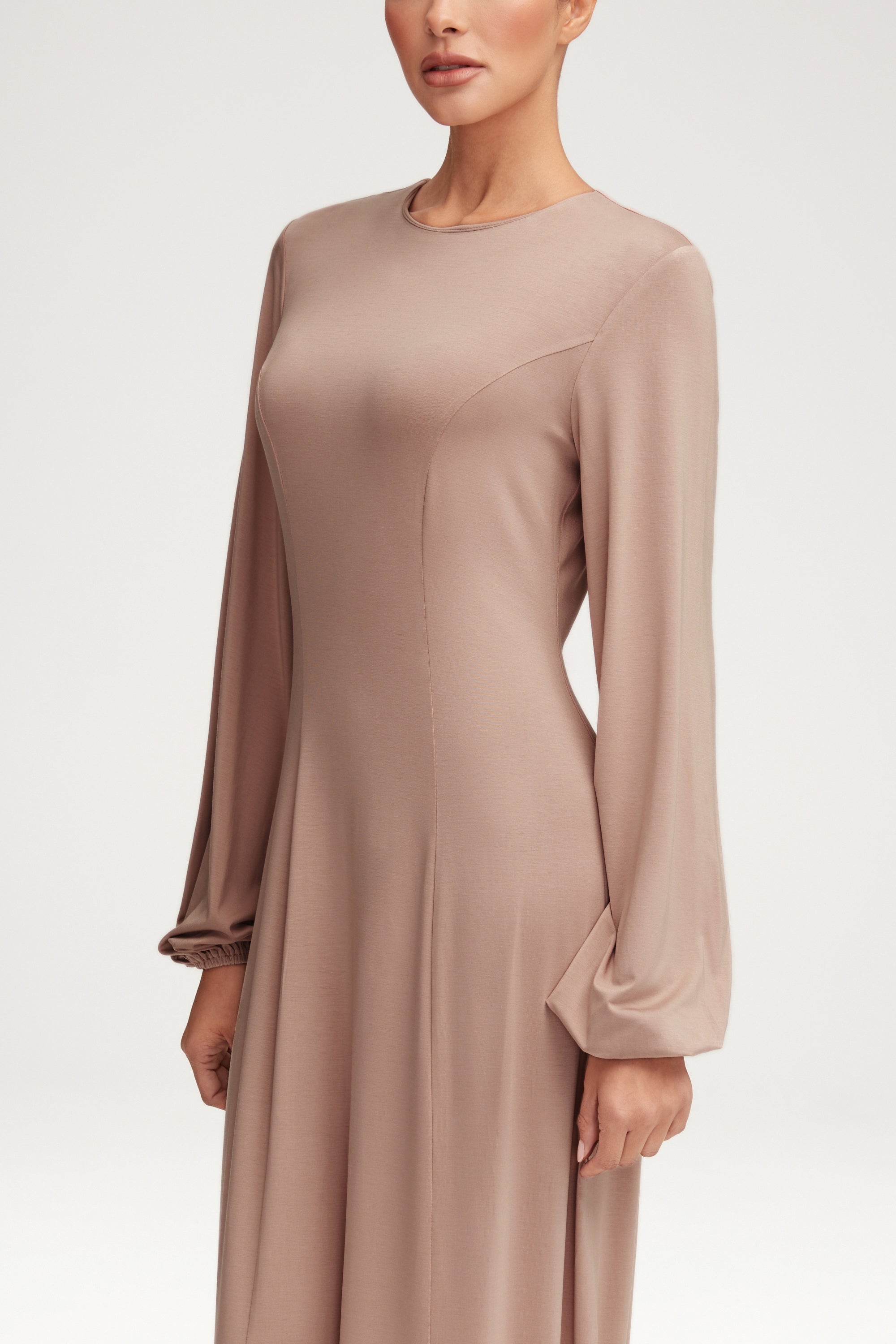Hayat Jersey Princess Seam Maxi Dress - Mink Clothing Veiled 