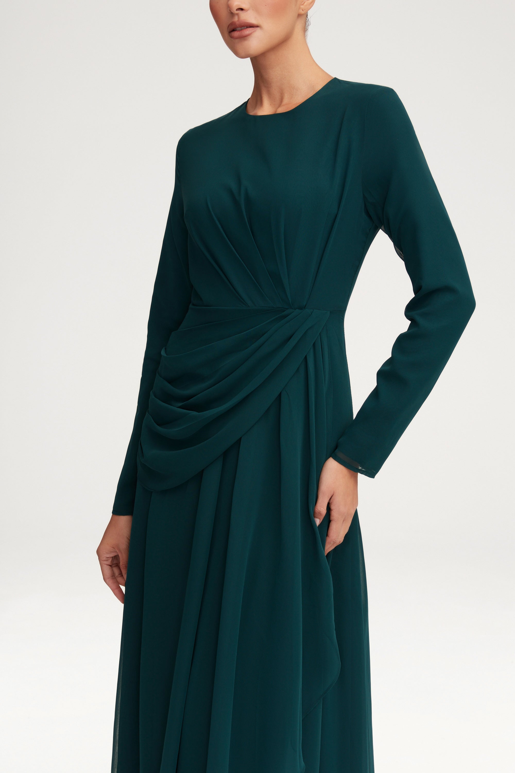 Huda Chiffon Maxi Dress - Teal Clothing Veiled 