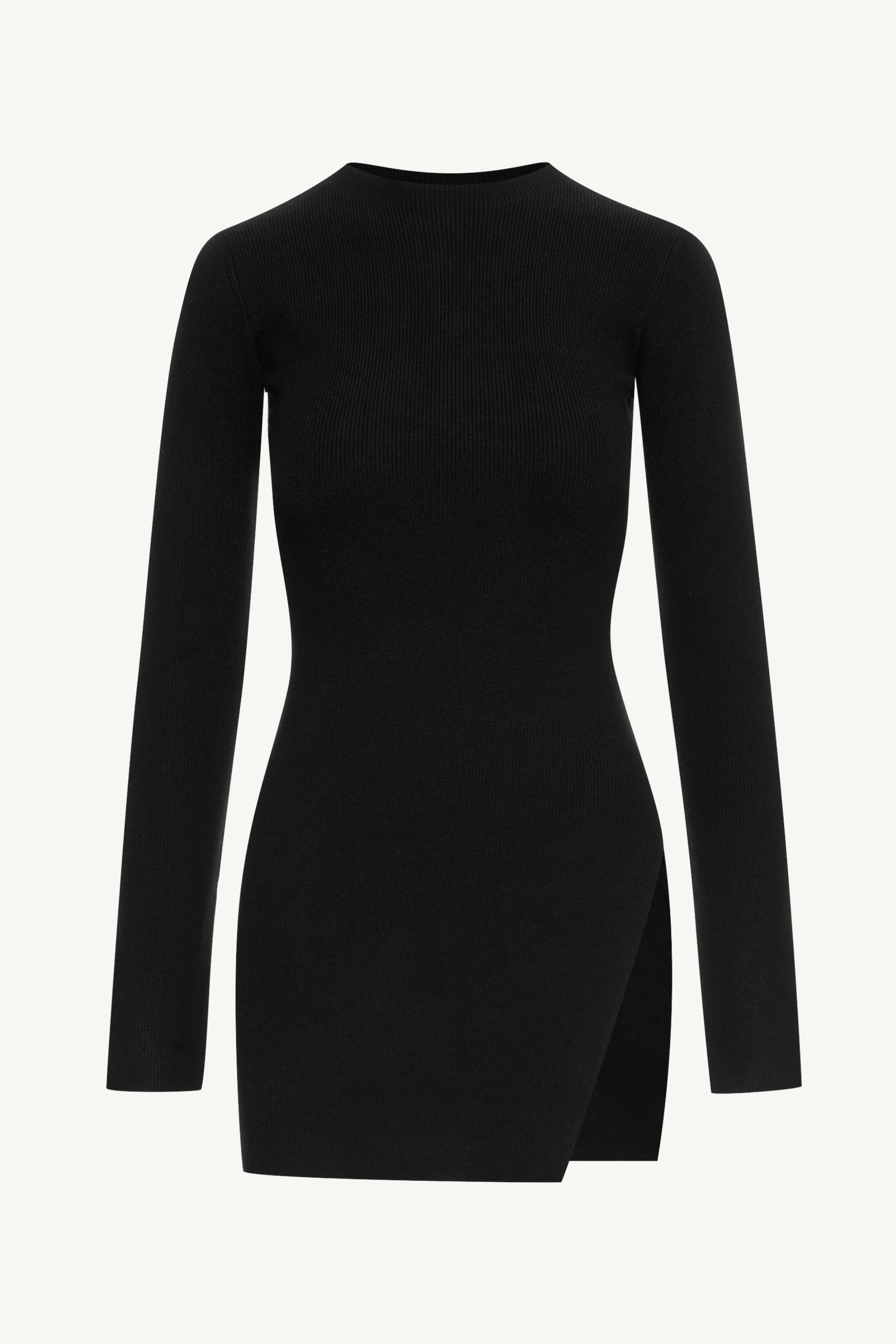Inaya Ribbed Side Slit Top - Black Clothing Veiled 