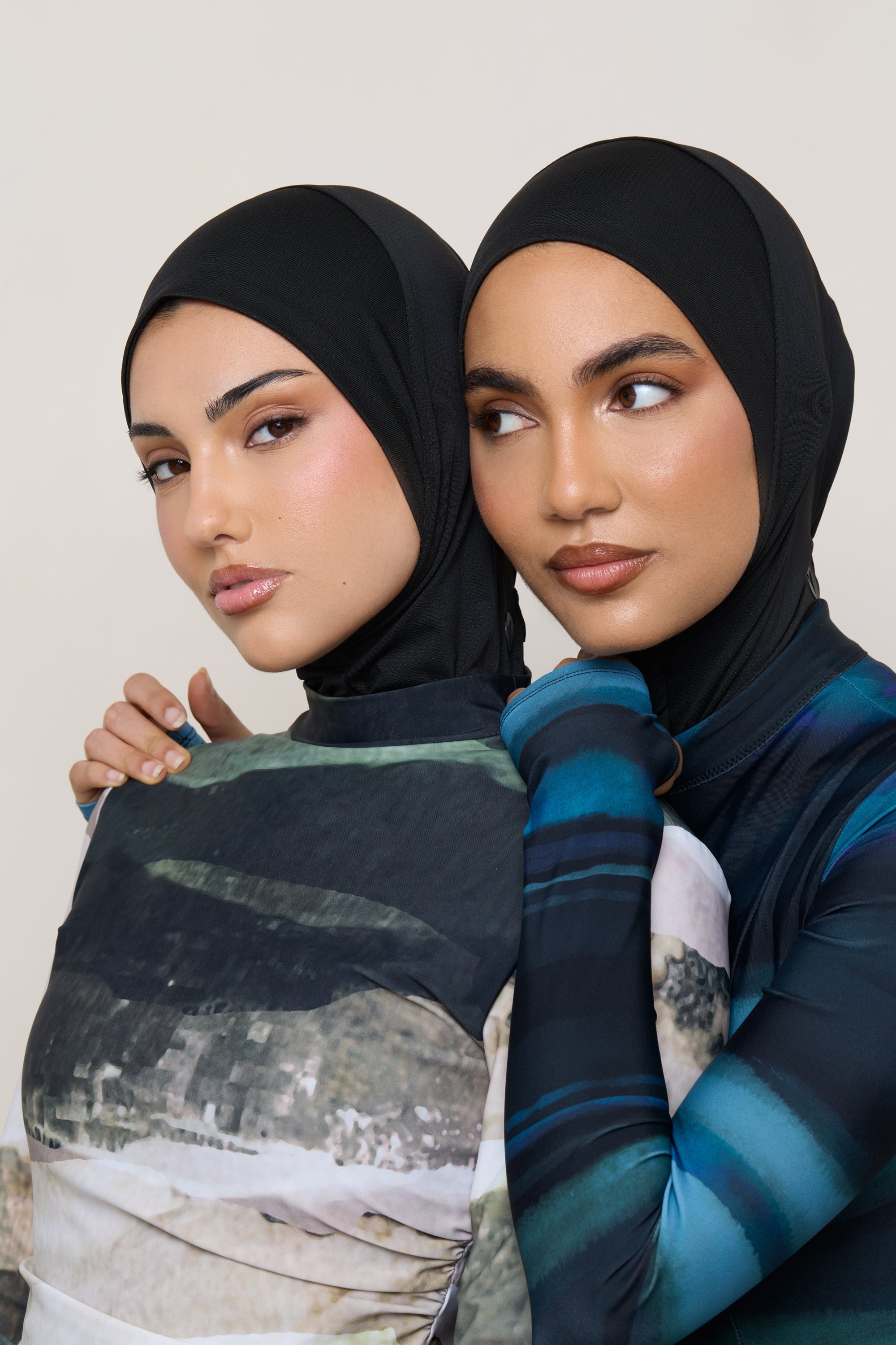 Instant Tie Back Mesh Hijab - Black Swim Veiled 