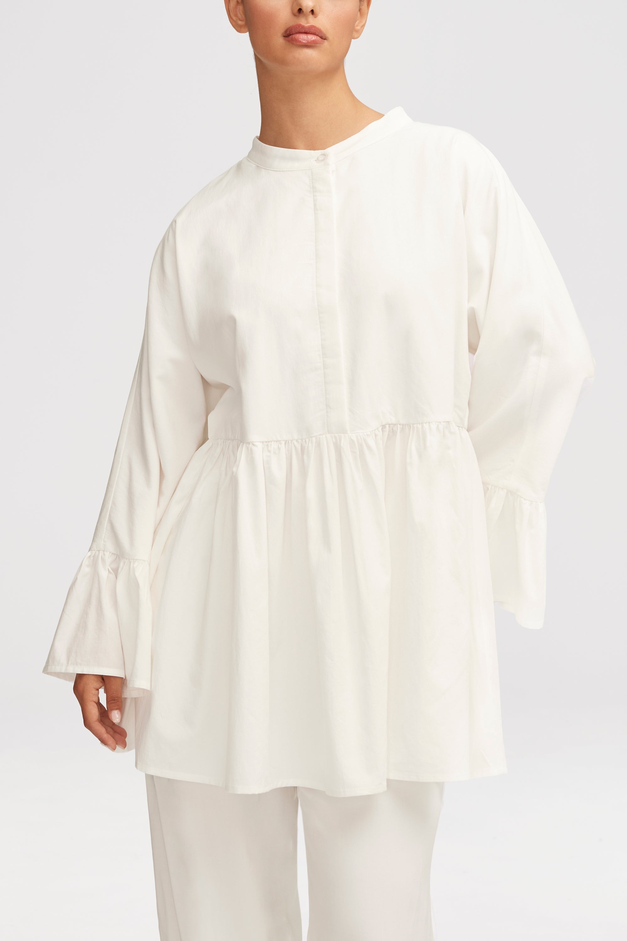 Iqra White Loose Button Down Tunic Clothing epschoolboard 