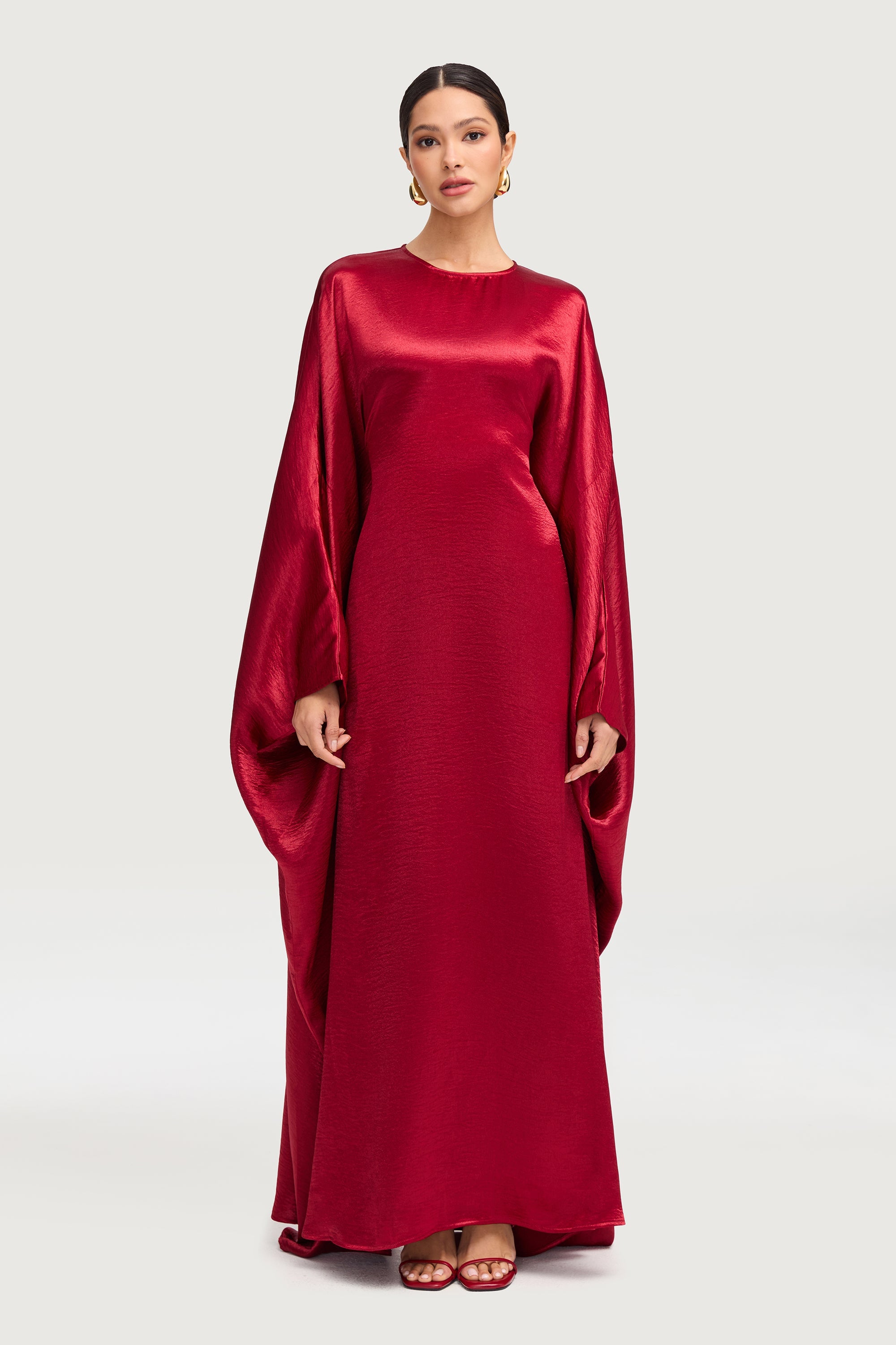 Iridescent Butterfly Inner Tie Abaya - Maroon Abayas Veiled 