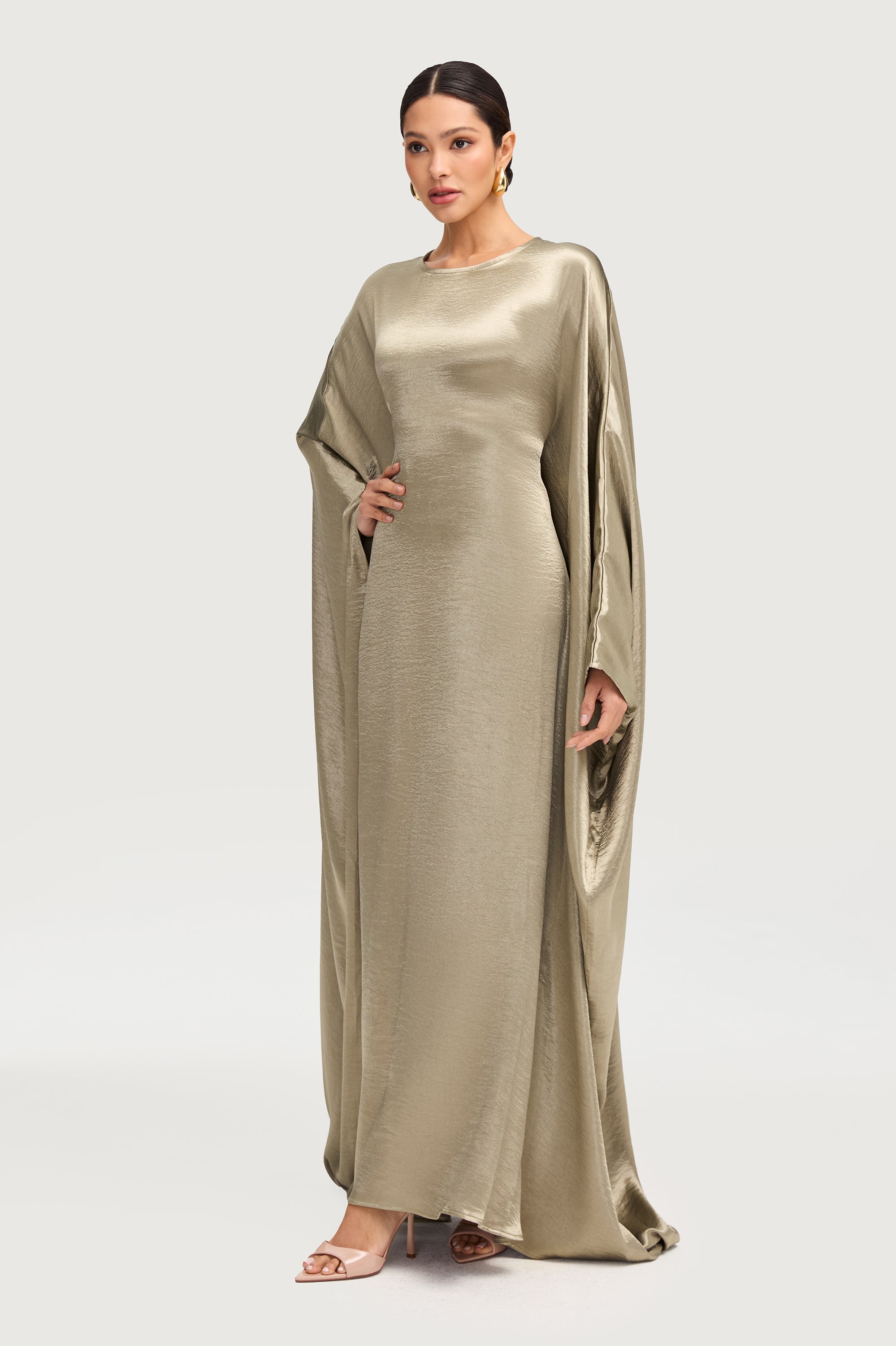 Iridescent Butterfly Inner Tie Abaya Dress - Sage