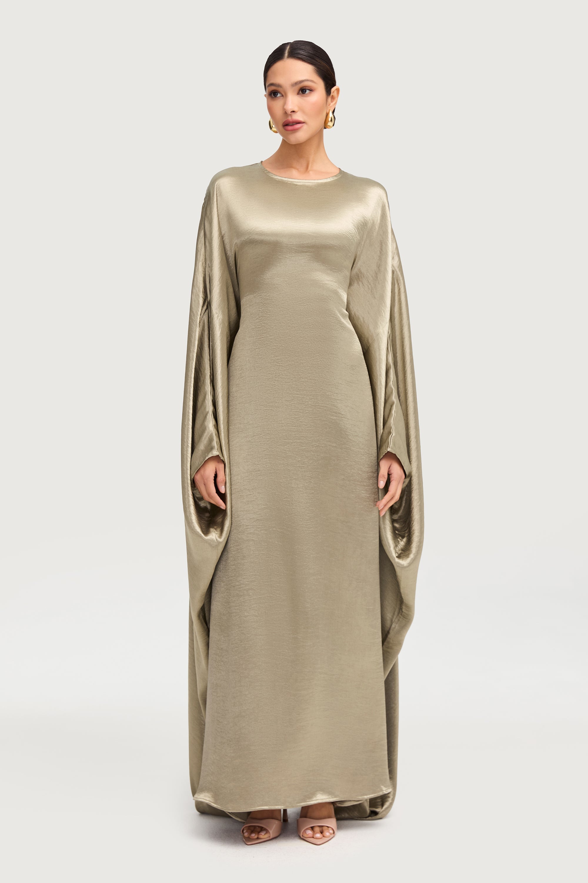 Iridescent Butterfly Inner Tie Abaya Dress - Sage