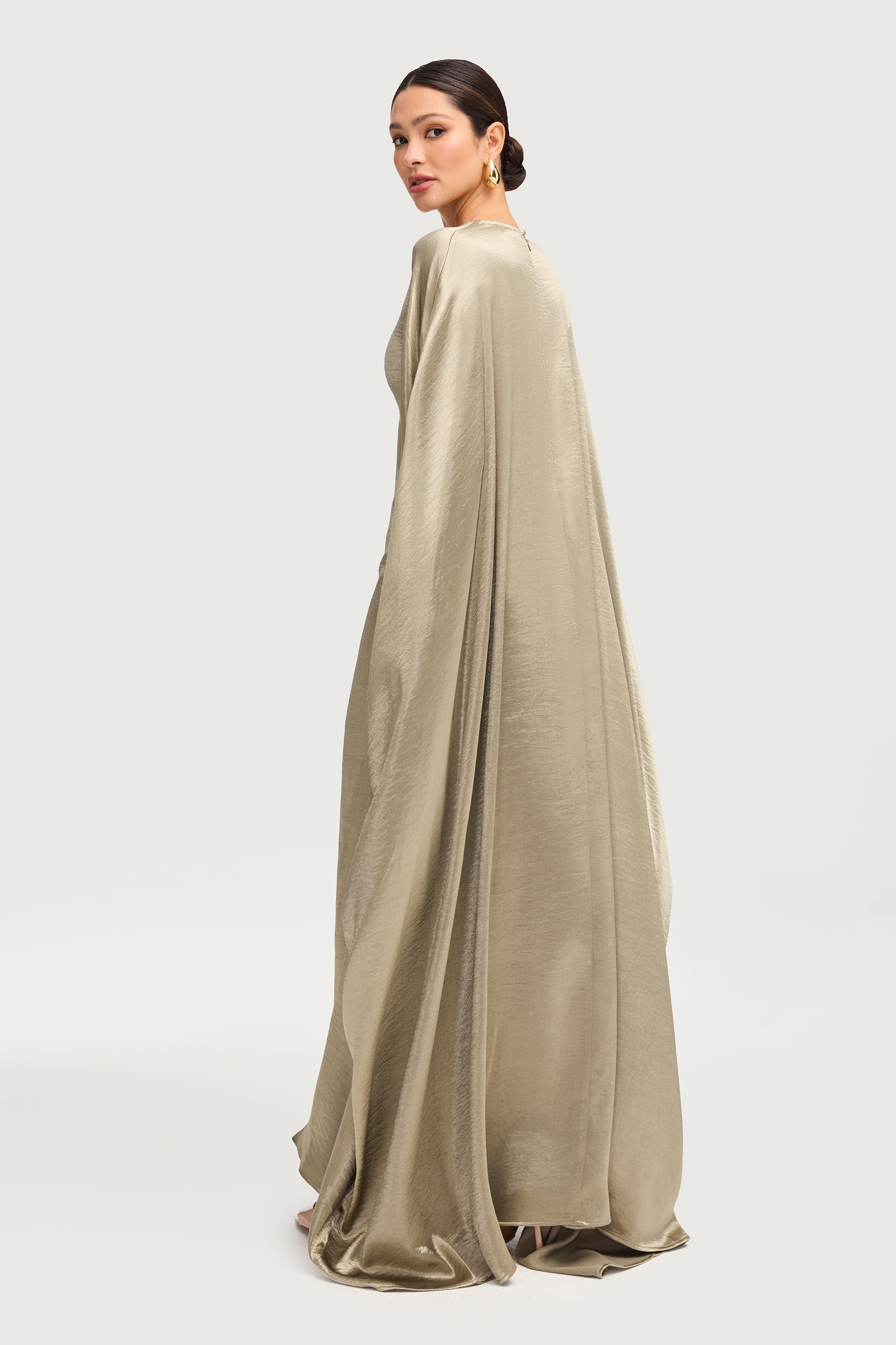 Iridescent Butterfly Inner Tie Abaya Dress - Sage