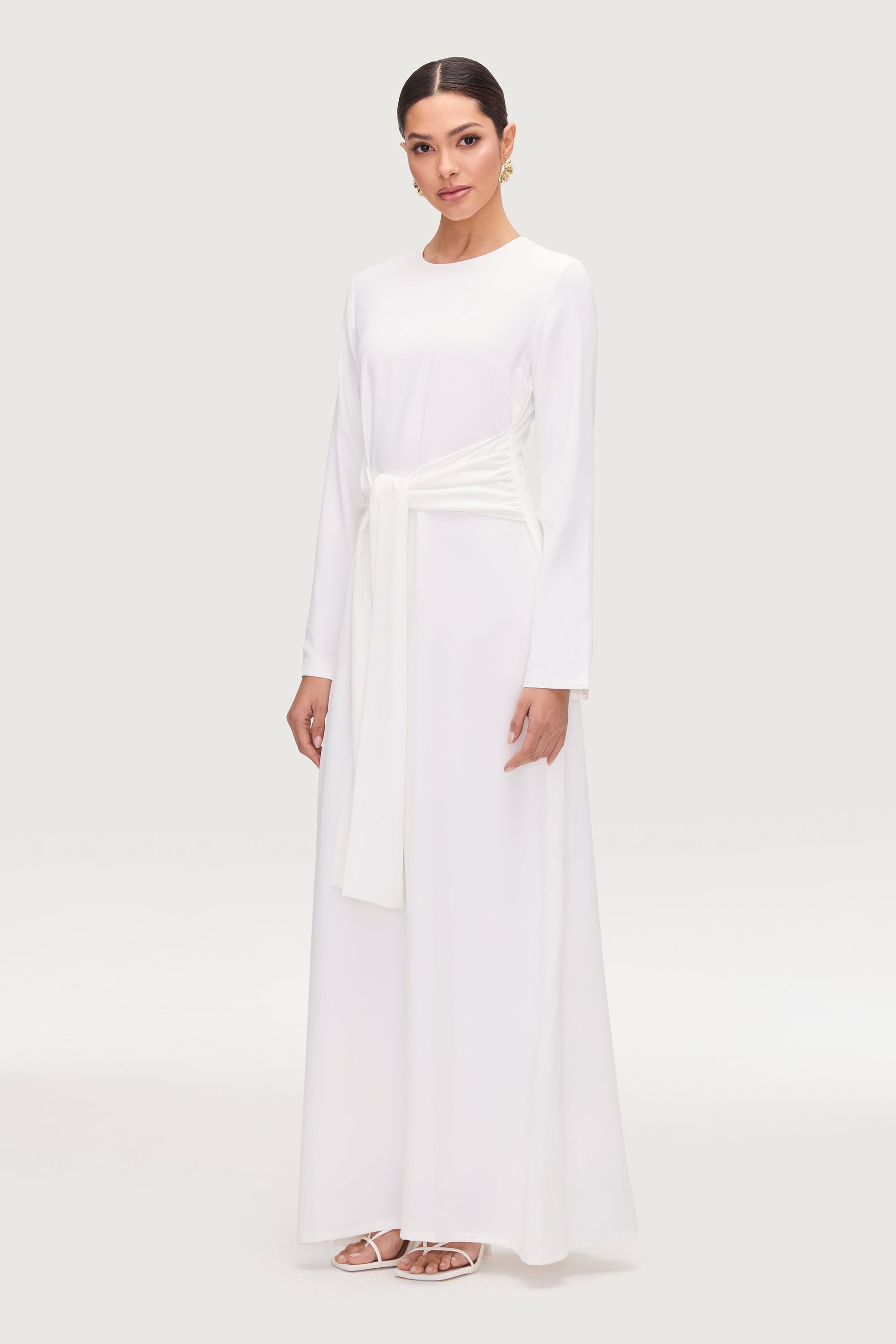 Isabella Tie Waist Maxi Dress - White Dresses Veiled Collection 