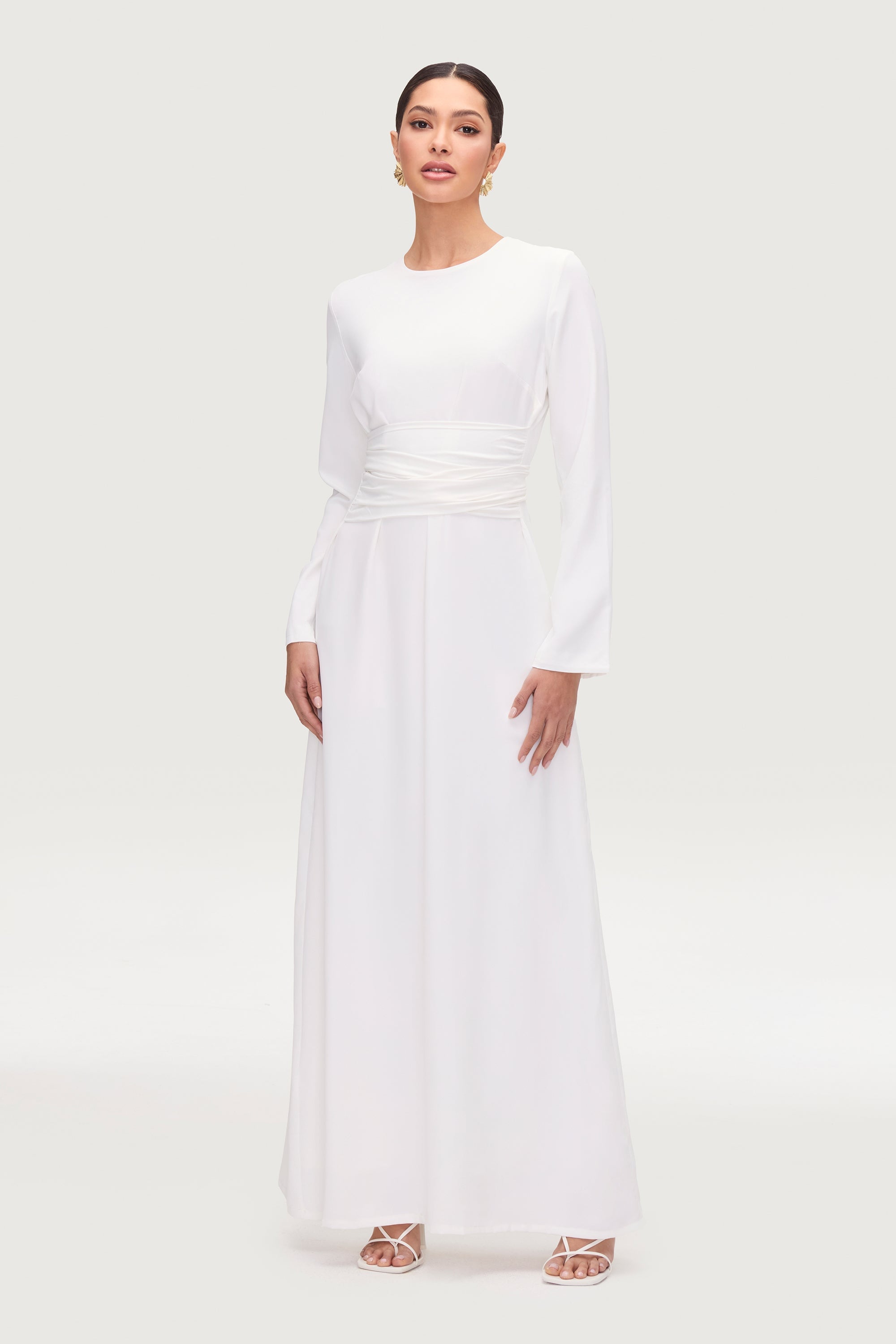 Isabella Tie Waist Maxi Dress - White Dresses Veiled Collection 