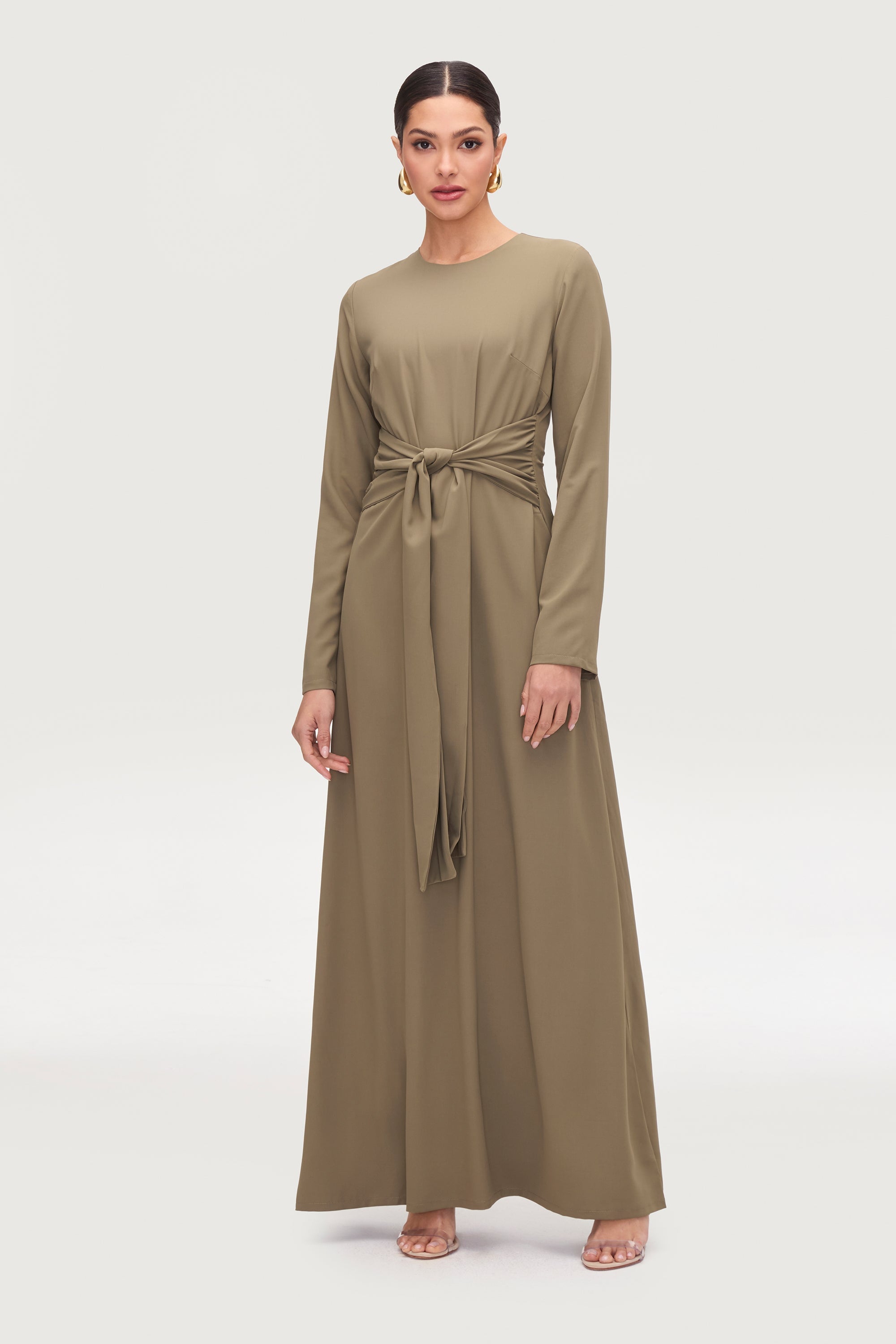 Isabella Tie Waist Maxi Dress - Za'atar Dresses Veiled Collection 