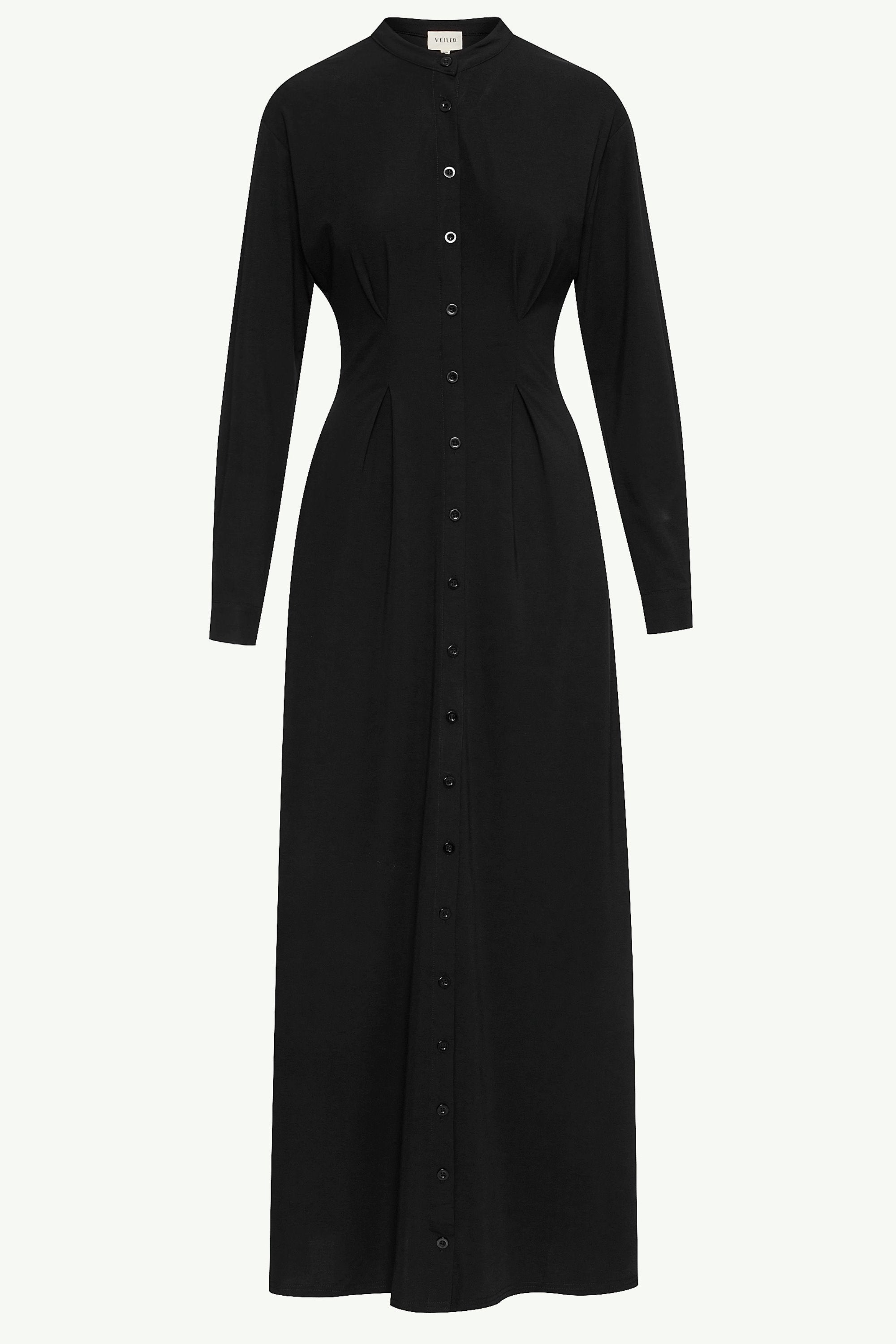 Ivy Jersey Button Down Maxi Dress - Black Clothing saigonodysseyhotel 