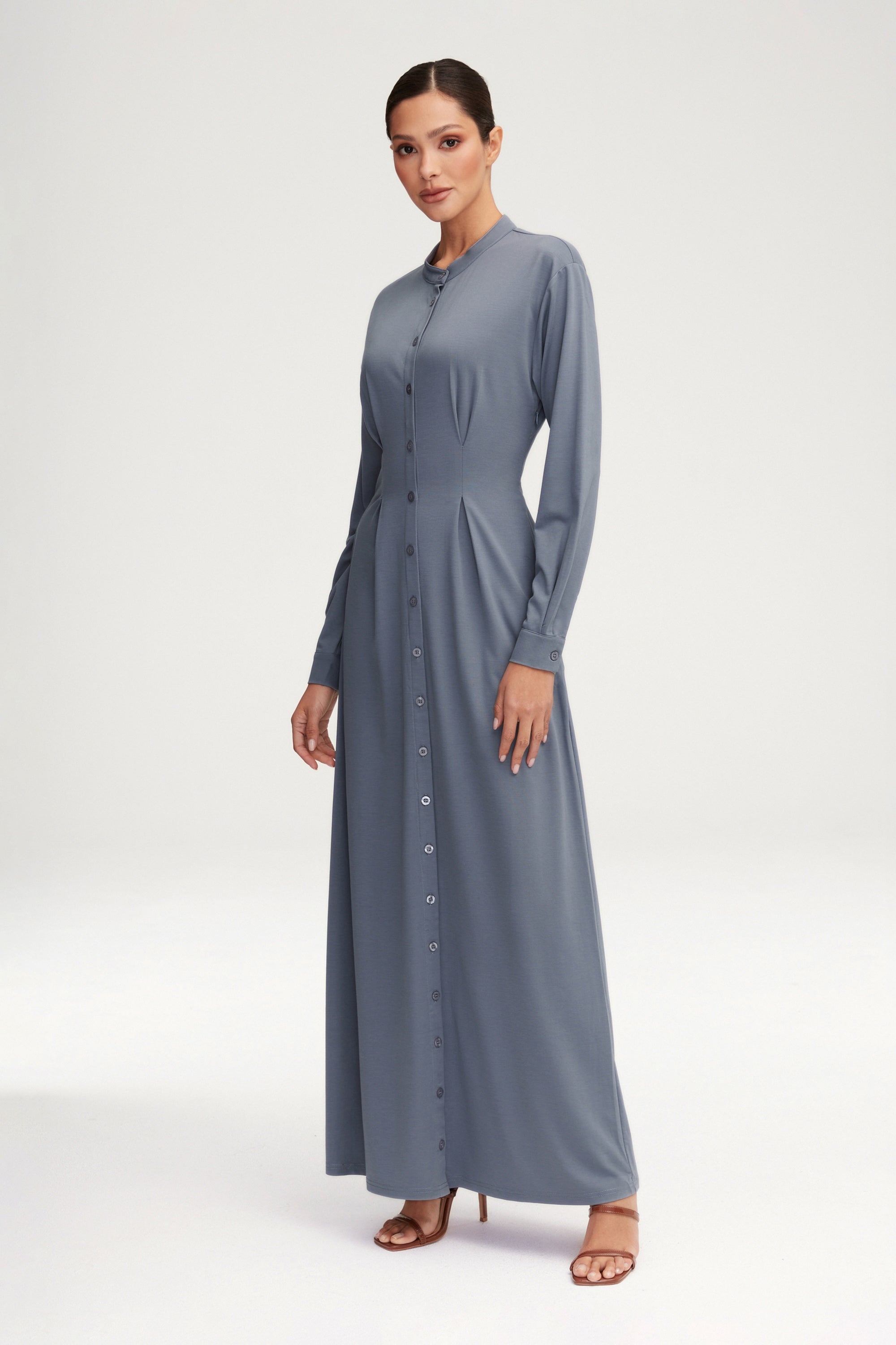 Ivy Jersey Button Down Maxi Dress - Dusk Blue Clothing saigonodysseyhotel 