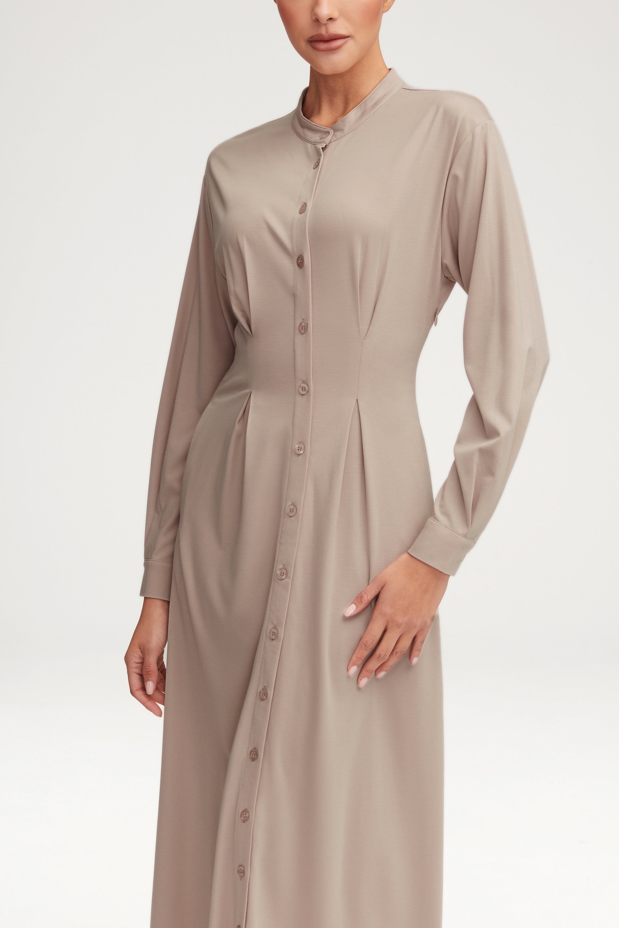 Ivy Jersey Button Down Maxi Dress - Stone Clothing Veiled 