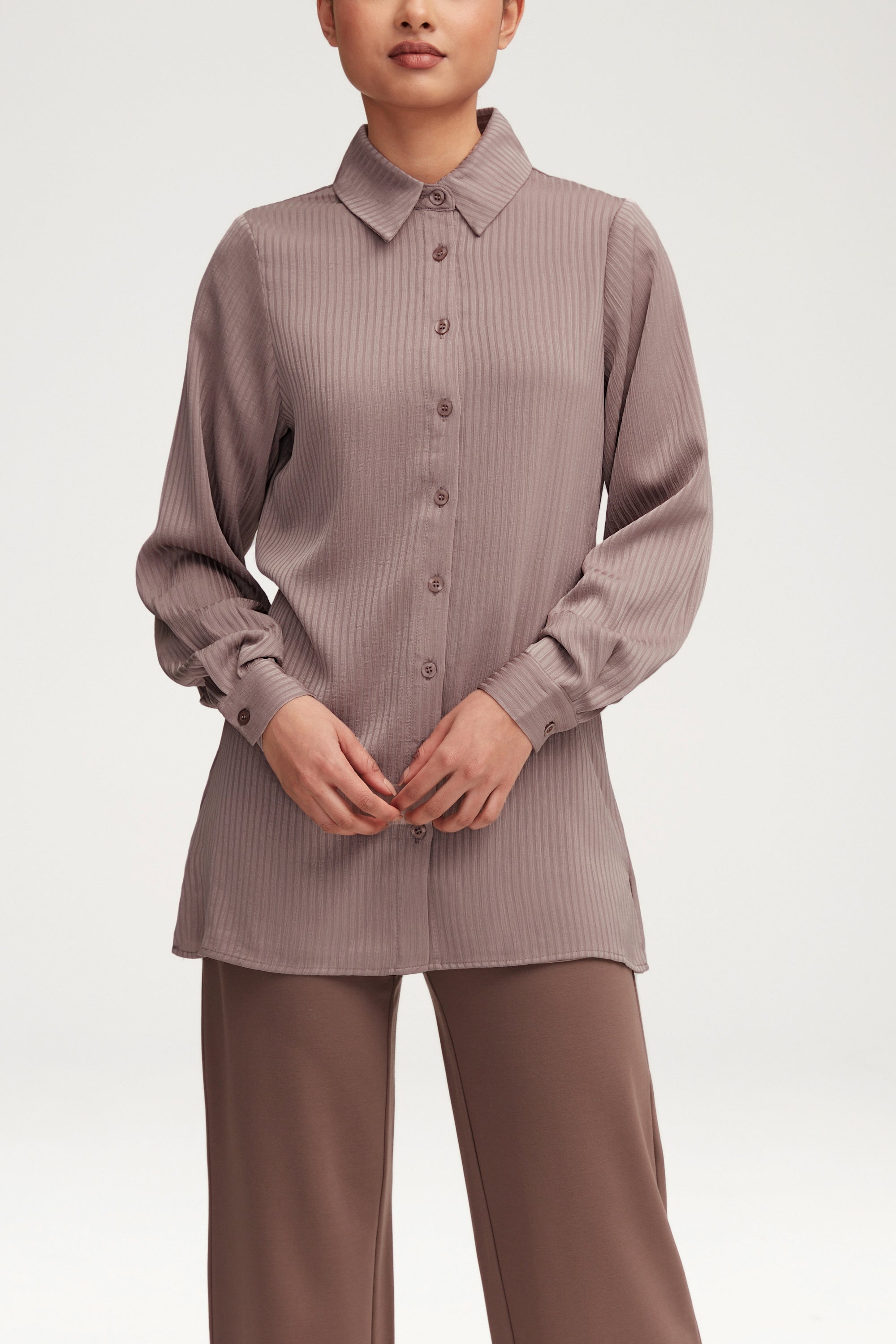 Jaserah Button Down Top - Taupe Clothing Veiled 
