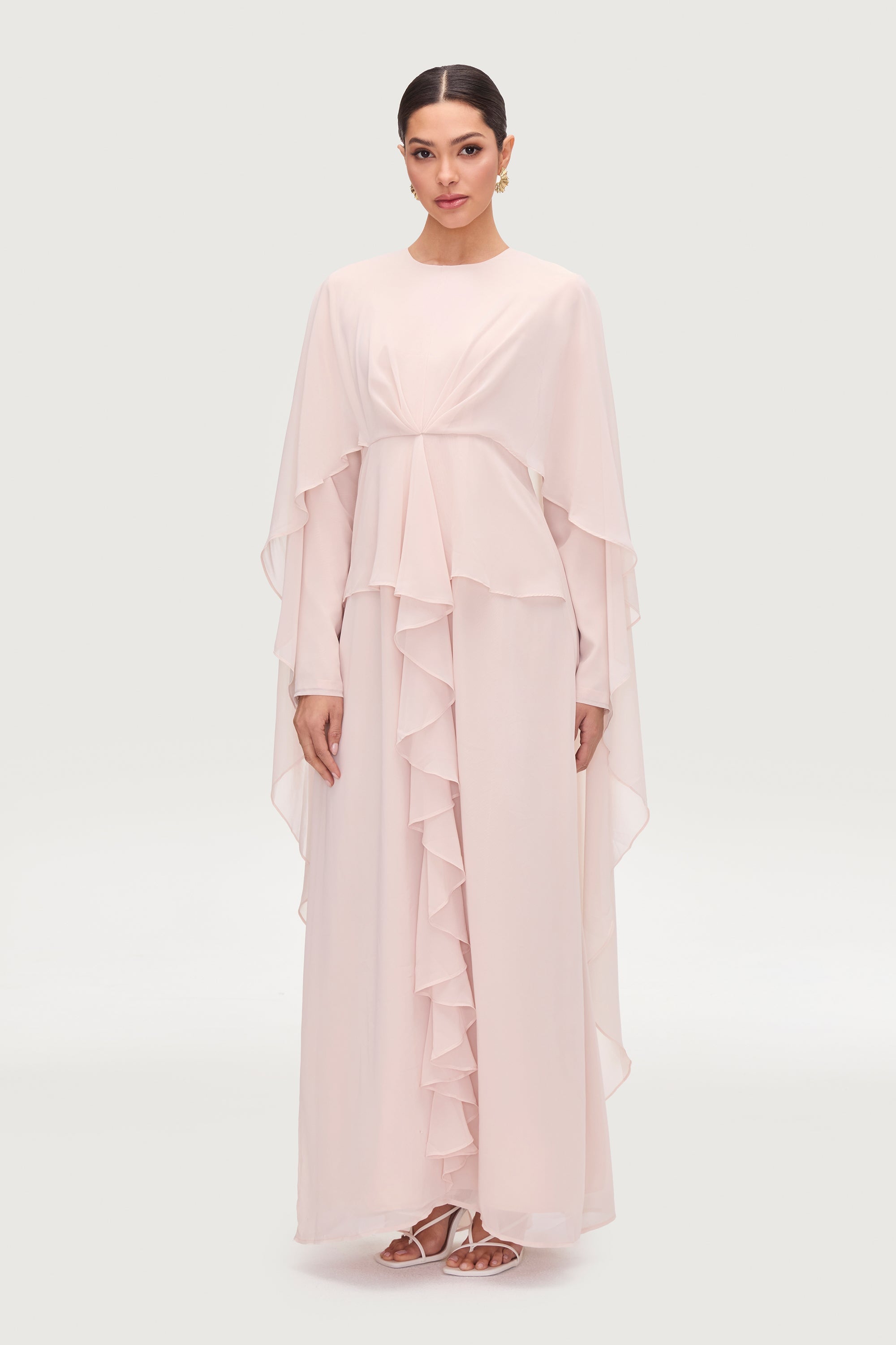 Jeanette Cascade Cape Maxi Dress - Pearl Dresses Veiled 