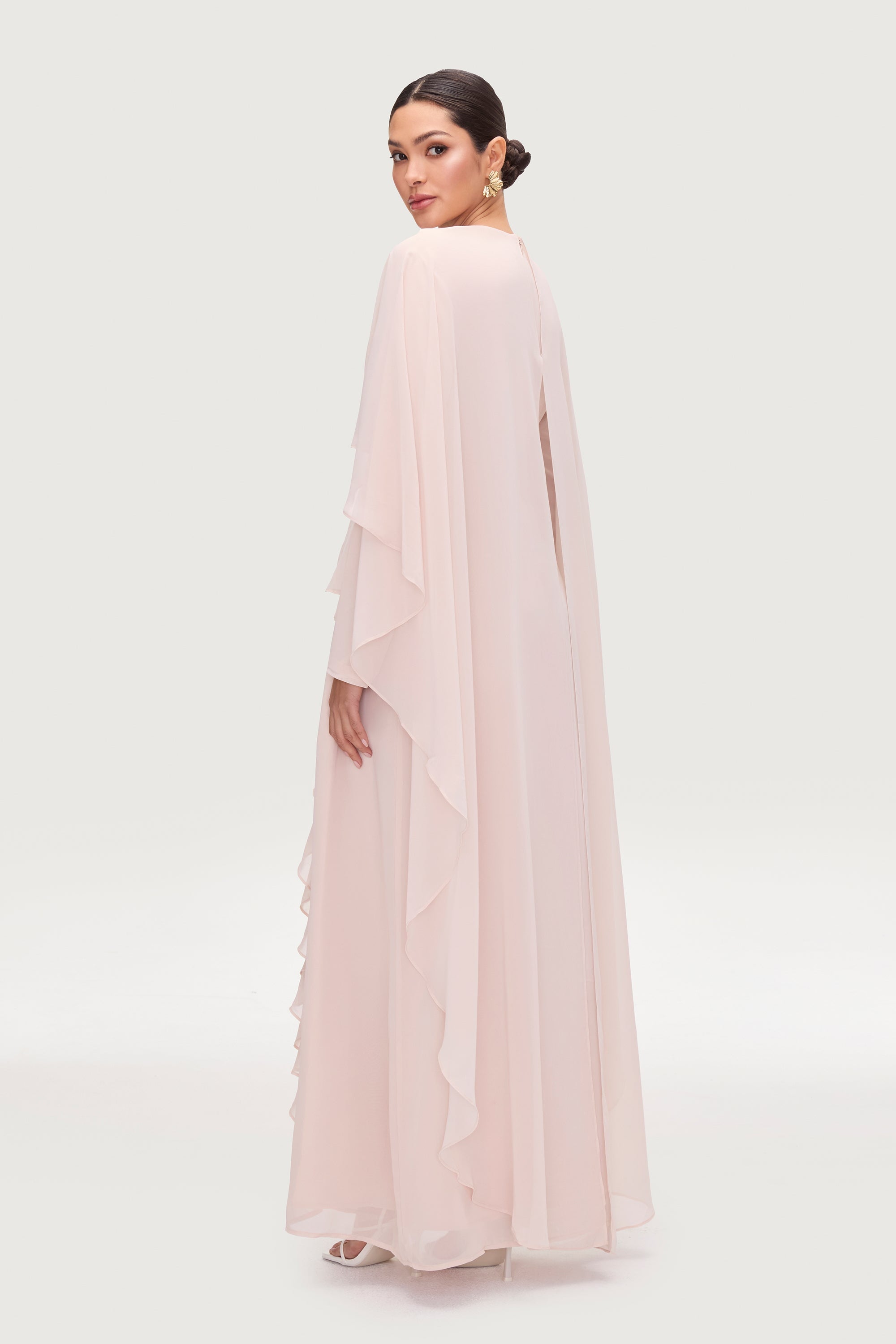 Jeanette Cascade Cape Maxi Dress - Pearl Dresses Veiled 