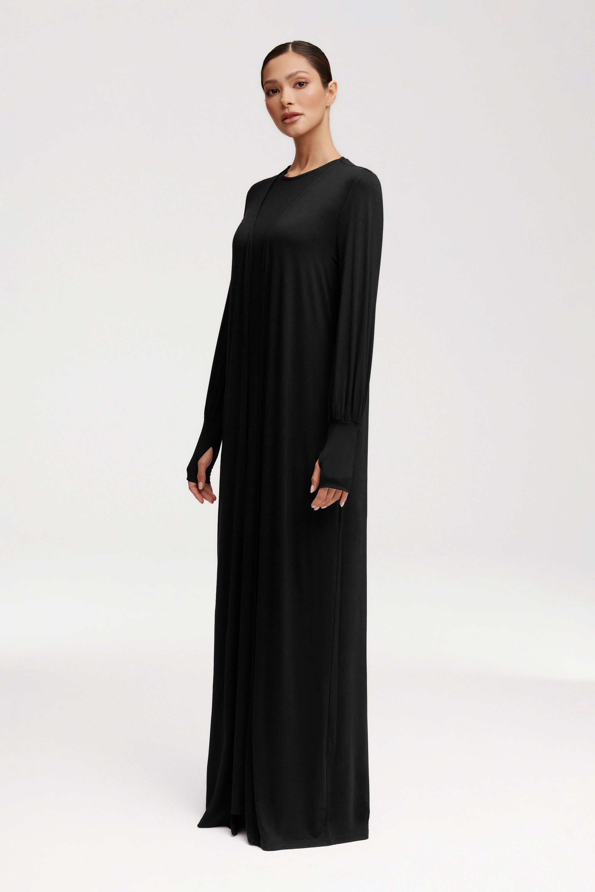 Jenin Jersey Open Abaya & Maxi Dress Set - Black Clothing Veiled 