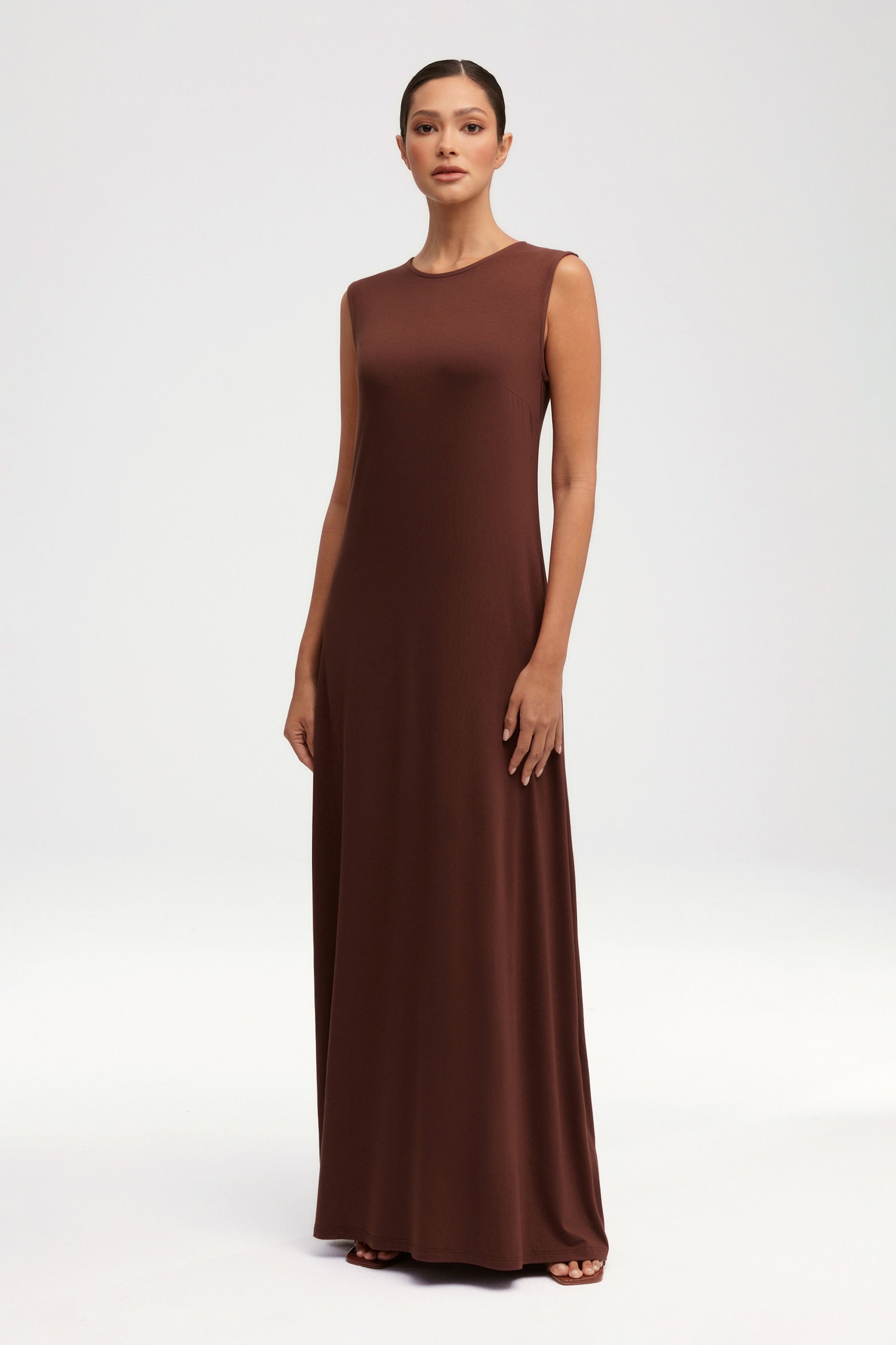 Jenin Jersey Open Abaya & Maxi Dress Set - Chocolate Clothing saigonodysseyhotel 