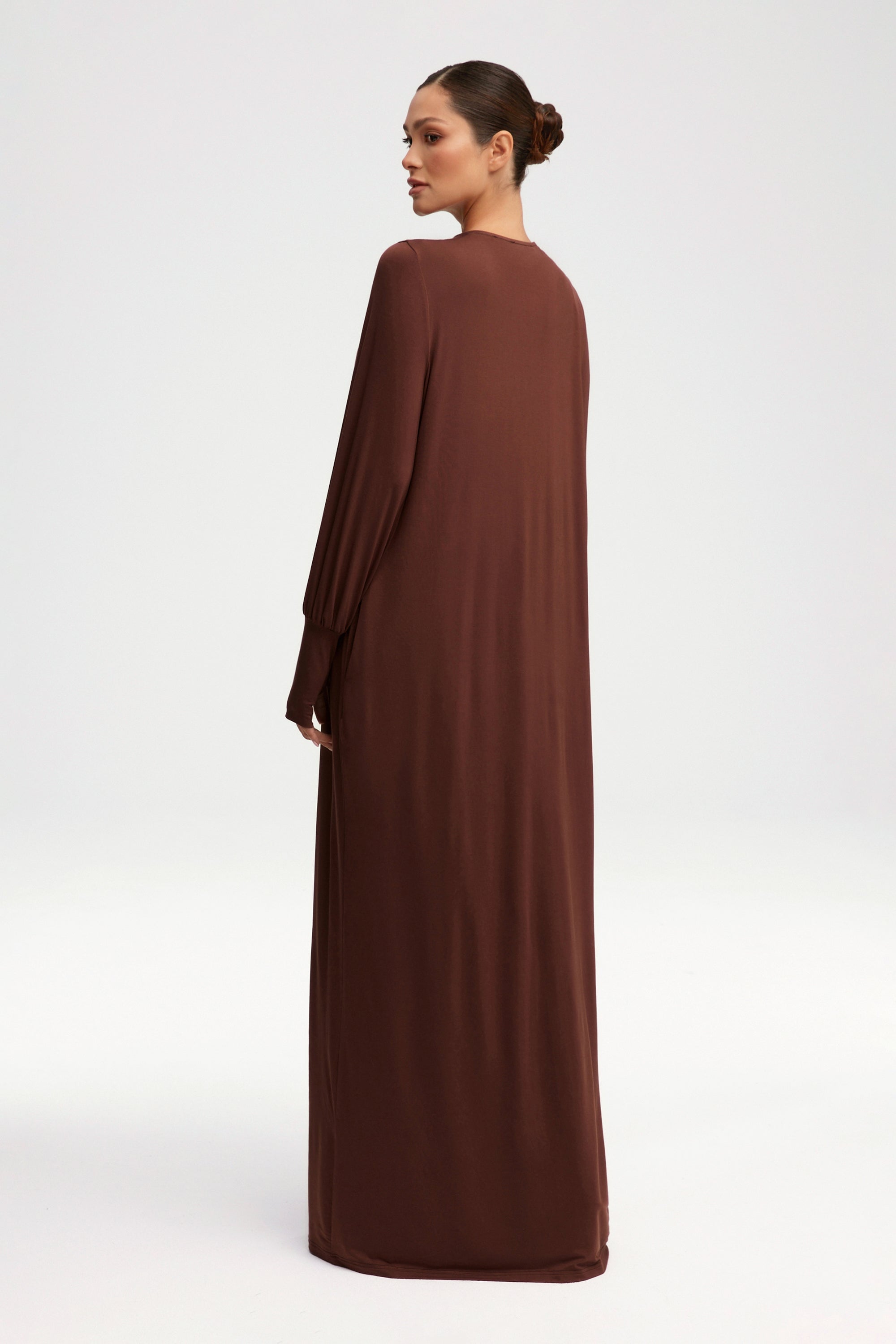 Jenin Jersey Open Abaya & Maxi Dress Set - Chocolate Clothing Veiled 