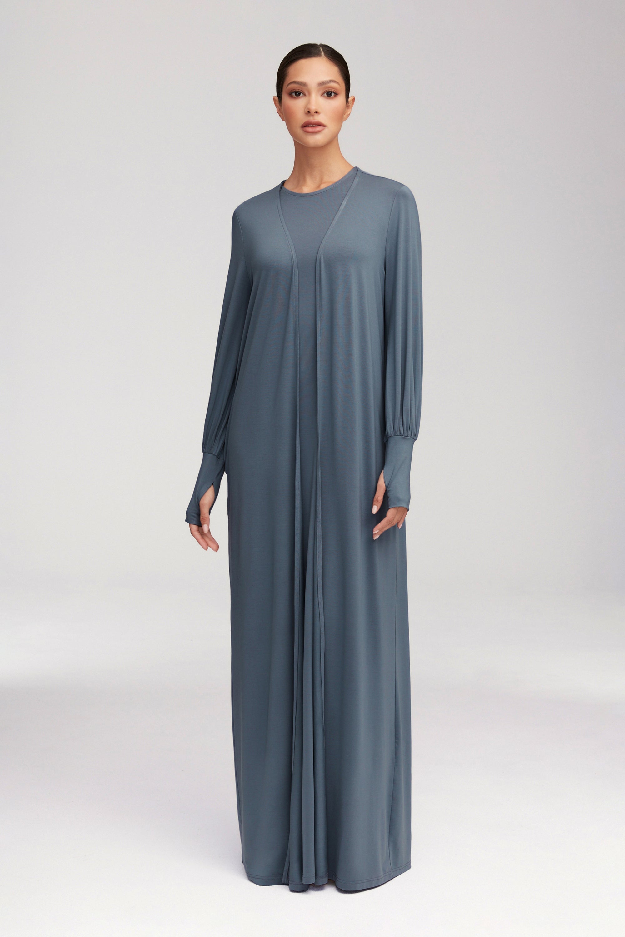 Jenin Jersey Open Abaya & Maxi Dress Set - Dusk Clothing Veiled 