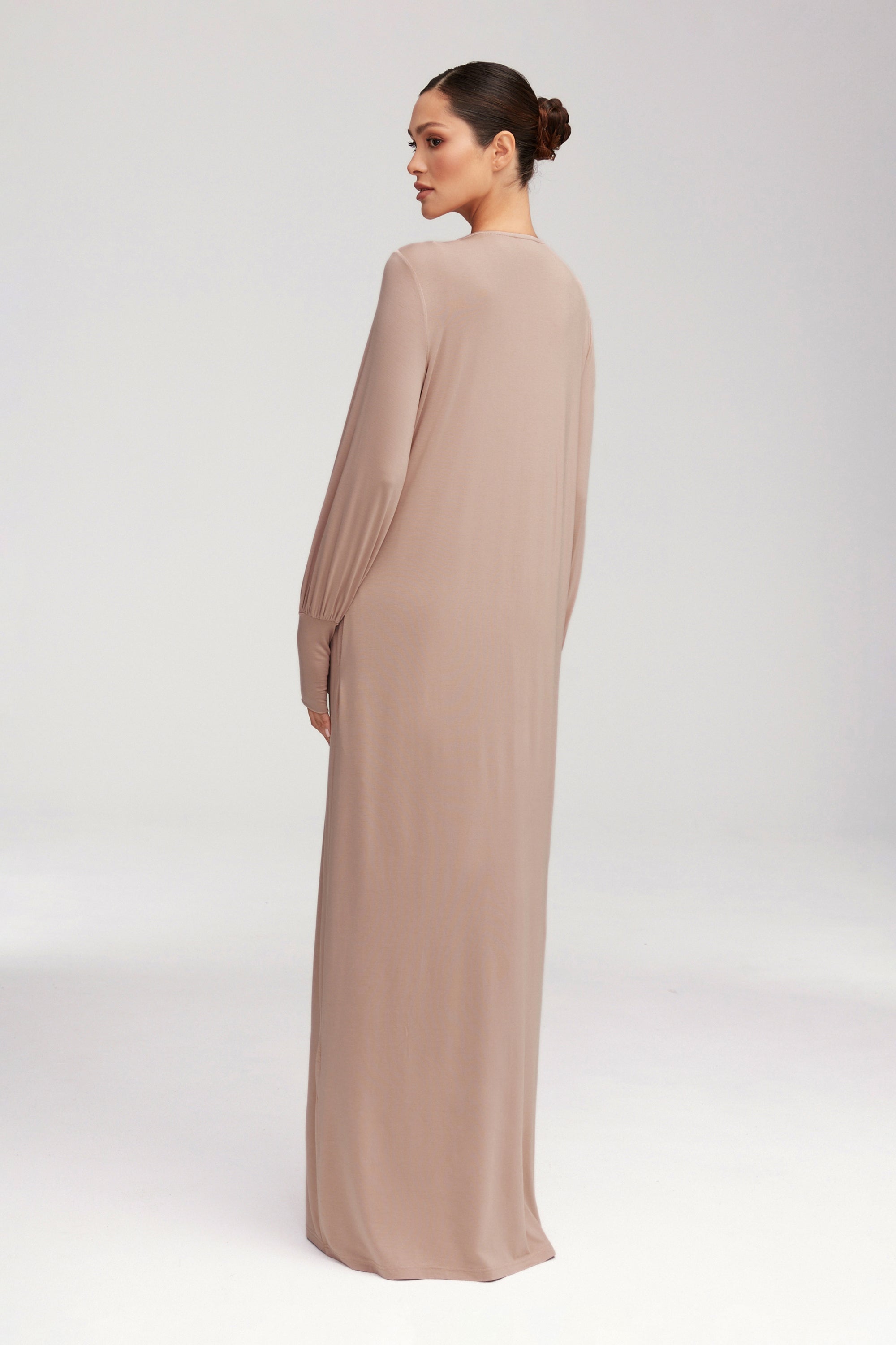 Jenin Jersey Open Abaya & Maxi Dress Set - Mink Clothing Veiled 
